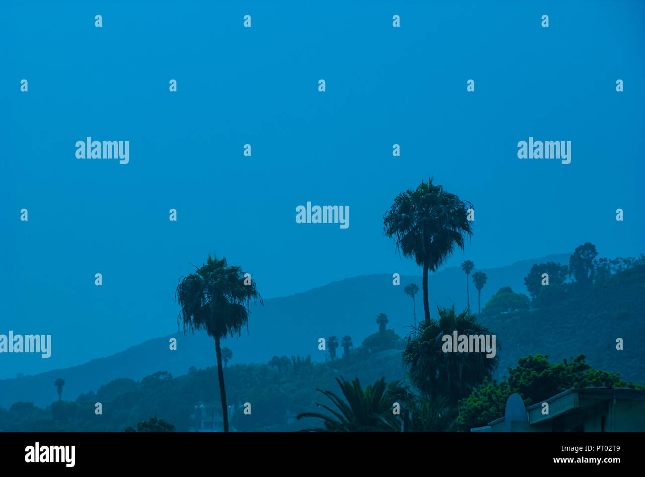 Vista panoramica di Malibu, California avvolta nella nebbia lungo la Pacific Coast Highway. (USA) Foto Stock