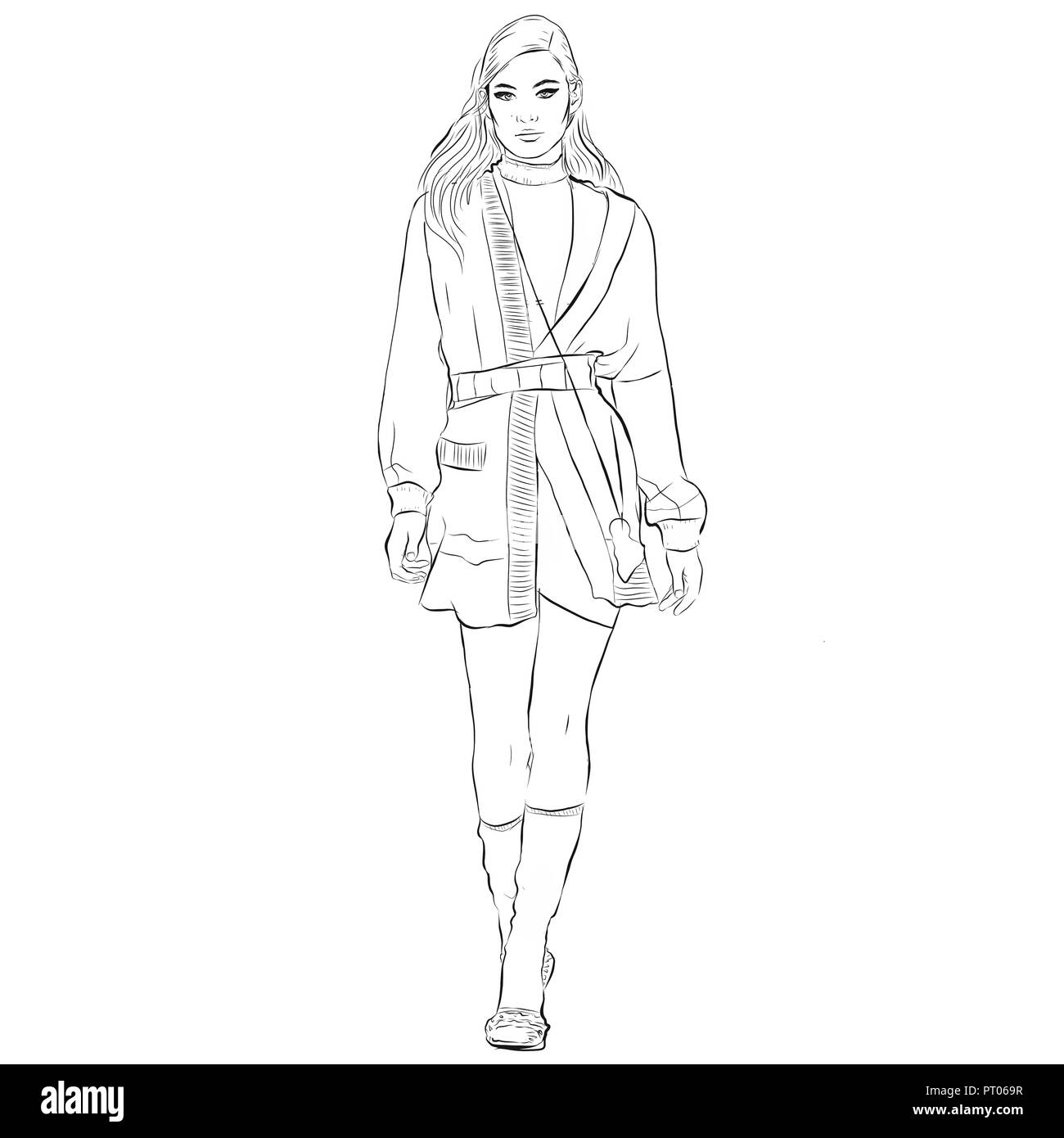 Illustrazione di Moda in bianco e nero di una ragazza o una donna Foto Stock