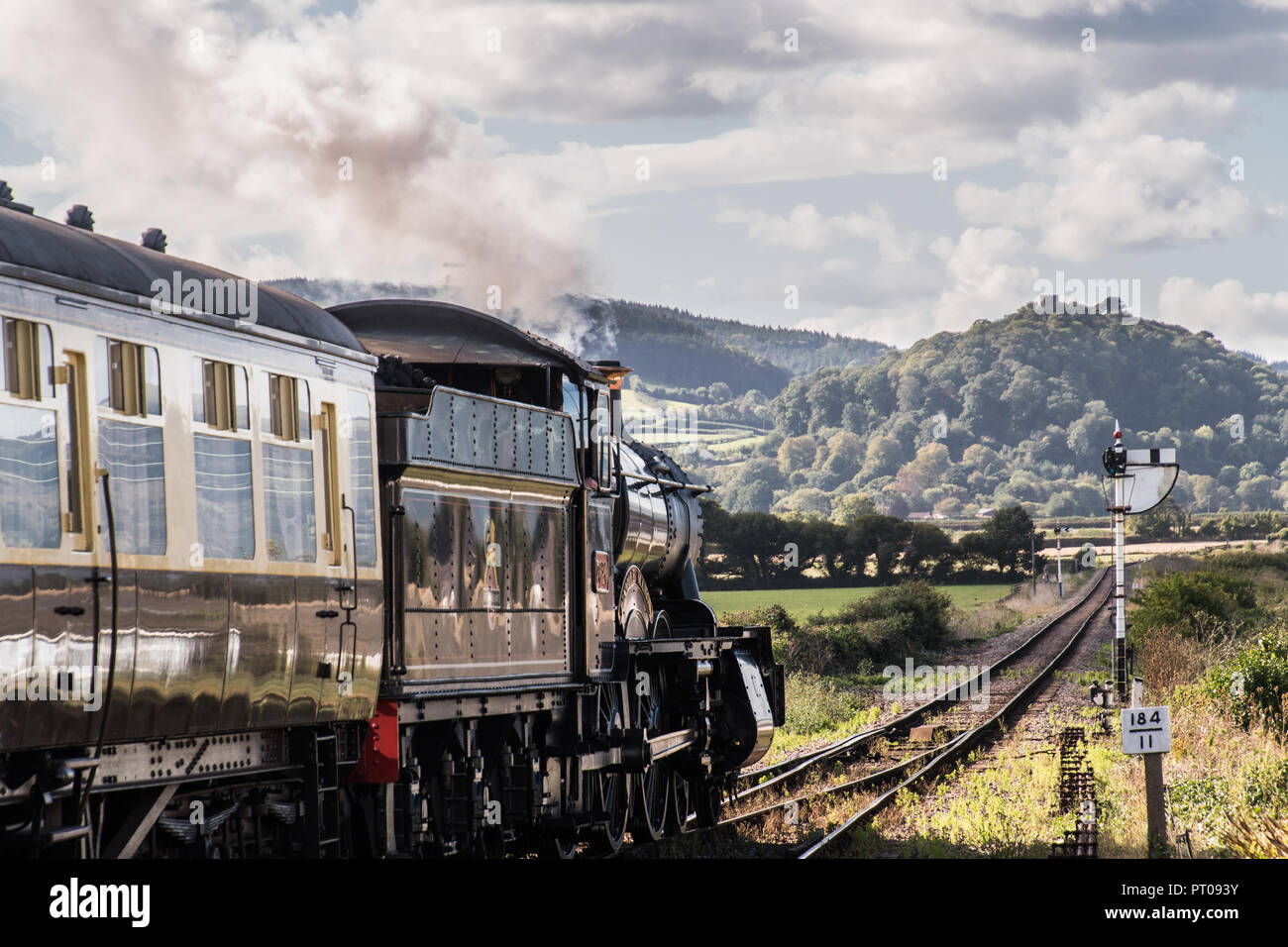 Treno a vapore di Dunster Foto Stock