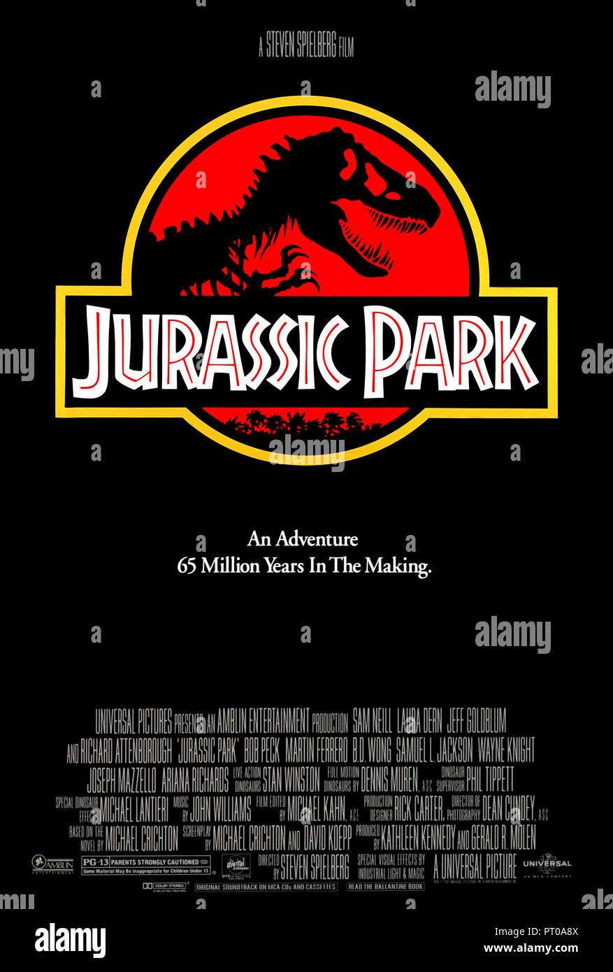 Jurassic Park (1993) diretto da Steven Spielberg e interpretato da Sam Neill, Laura Dern, Jeff Goldblum e Richard Attenborough. Blockbuster di successo su un parco a tema contenenti live i dinosauri, che cosa potrebbe andare storto? Foto Stock
