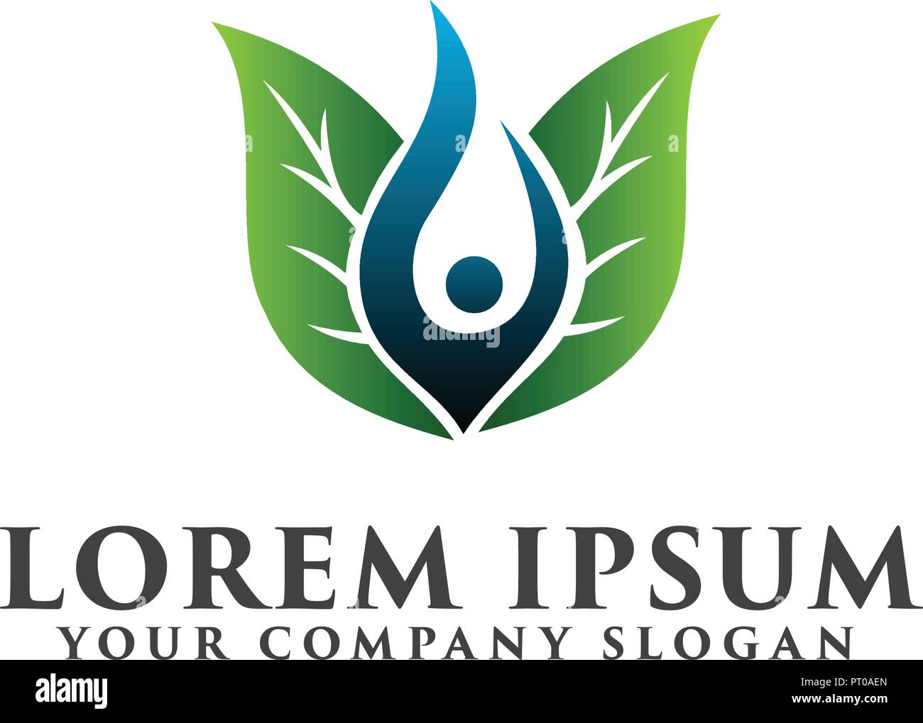 Persone leaf logo design modello di concetto Illustrazione Vettoriale