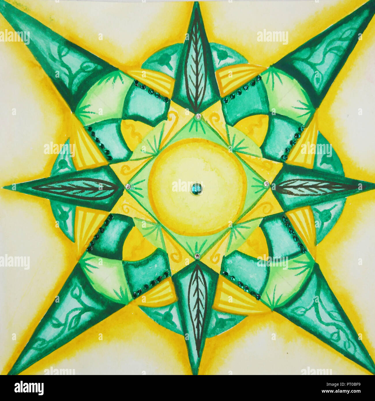 Mandala, acquarello del chakra del cuore Foto Stock