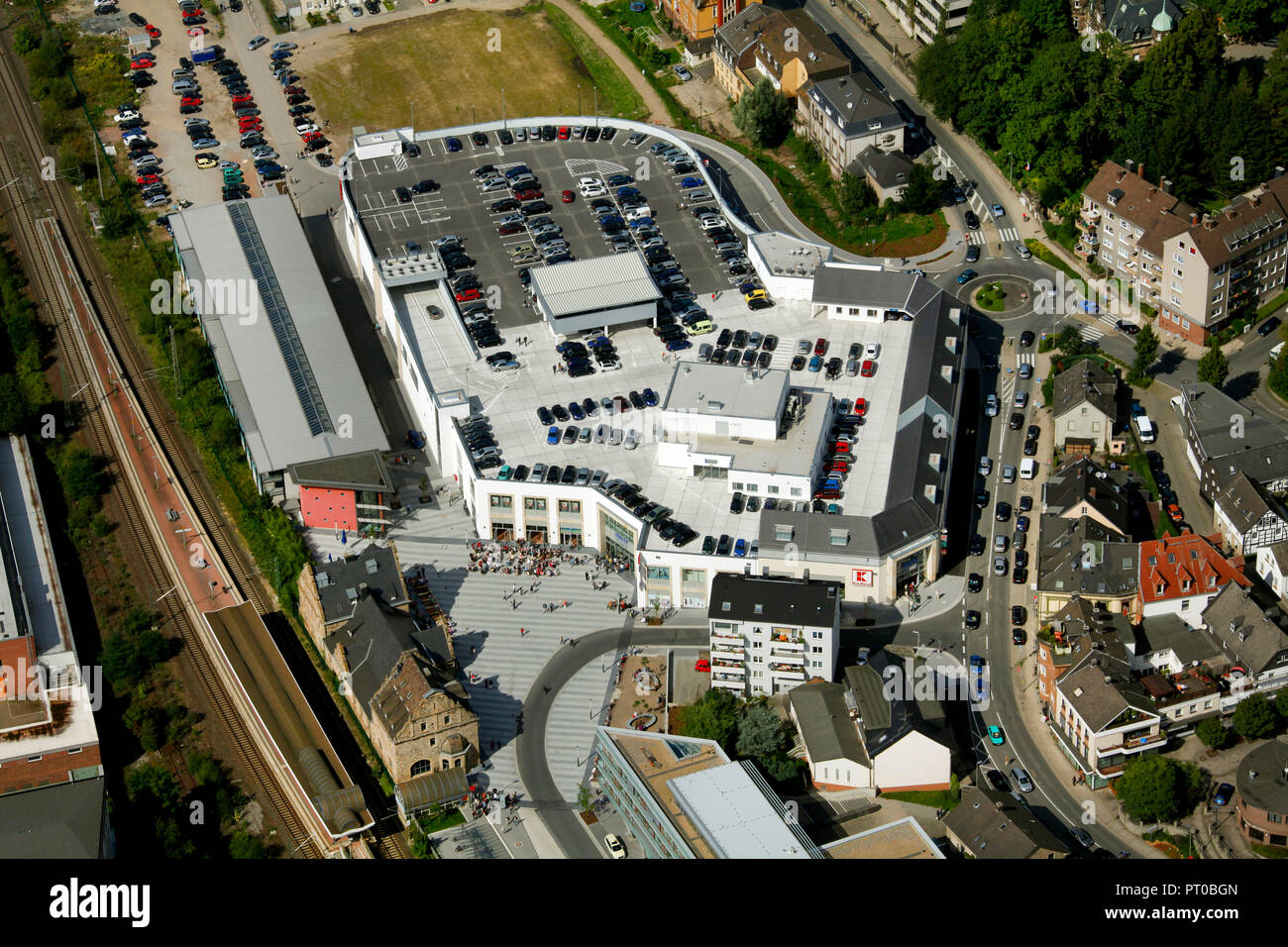 Vista aerea, inaugurazione piazzale della stazione e il centro shopping, Kaufland, Wetter (Ruhr), la zona della Ruhr, Renania settentrionale-Vestfalia, Germania, Europa Foto Stock