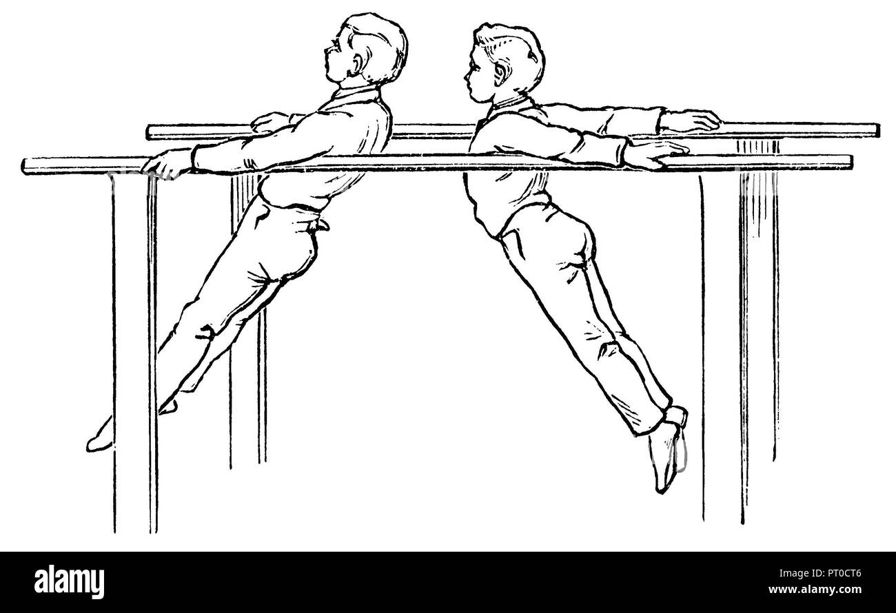 Ginnastica, bar esercizi: braccio superiore pendio, 1890 Foto Stock