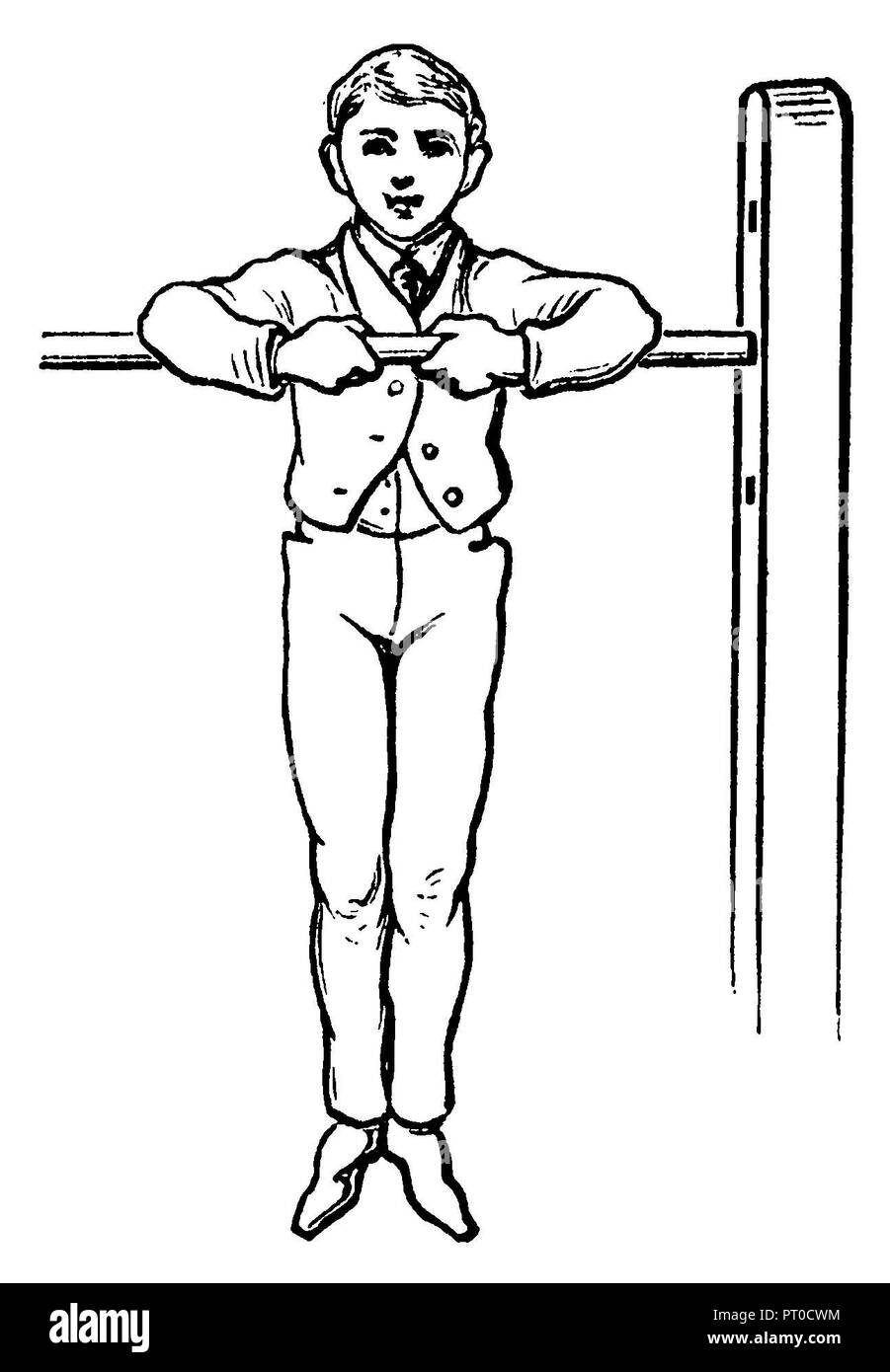 Ginnastica, esercizi di stretching: braccio superiore pendio di fronte con la presa delle mani, 1890 Foto Stock