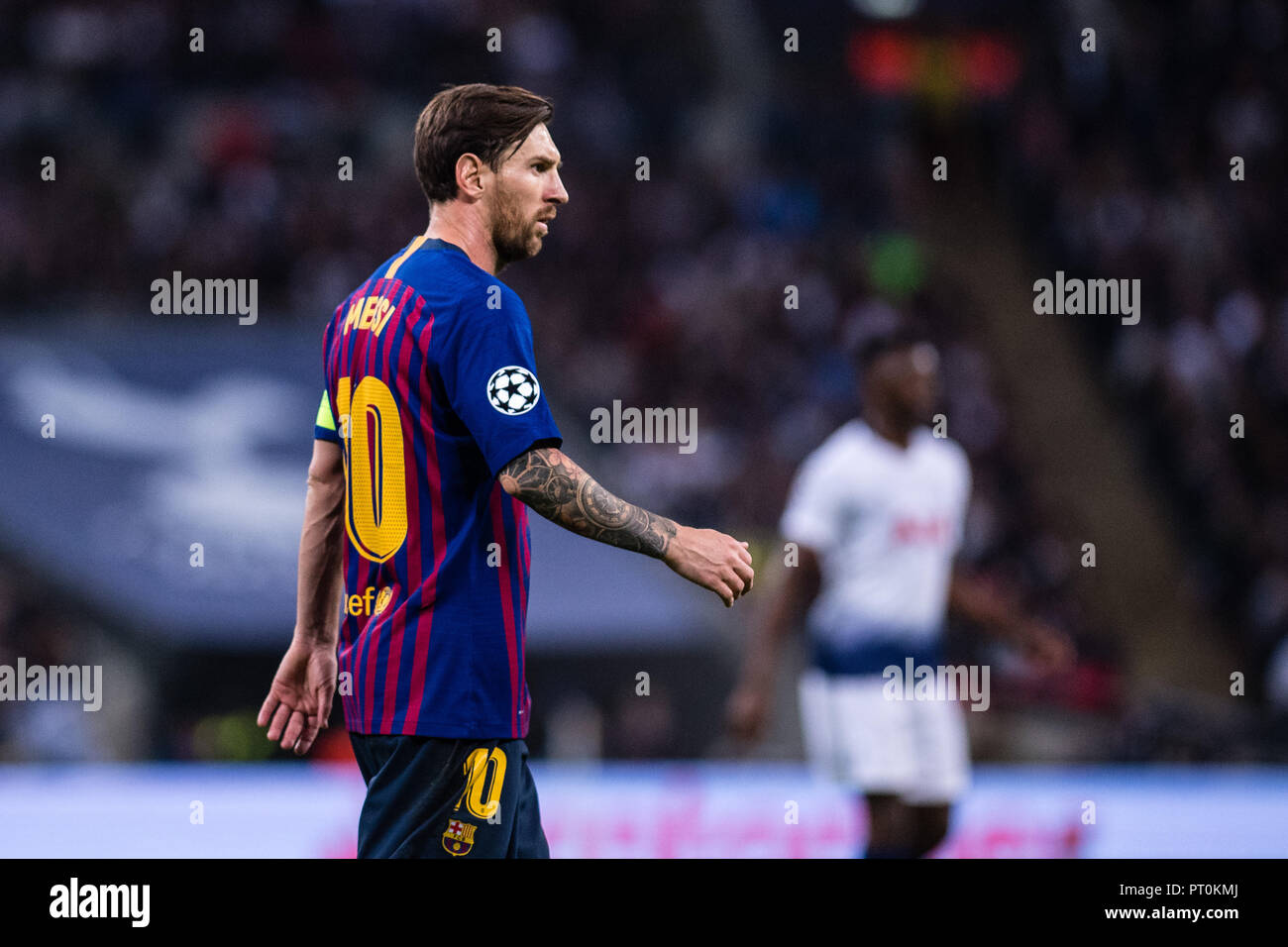 FC Barcellona con Lionel Messi a Wembley stadium durante il match vs Tottenham Hotspur. Foto Stock