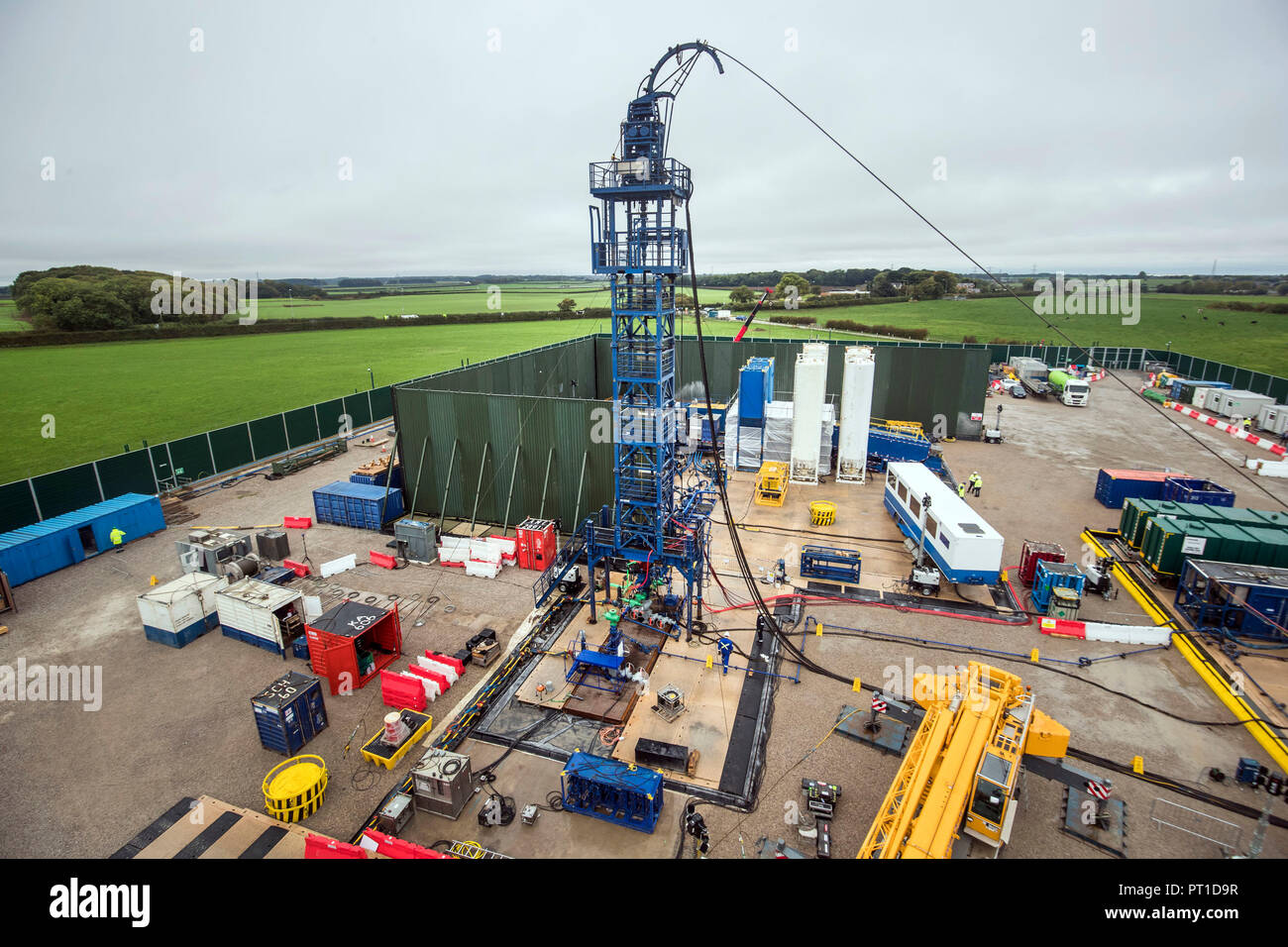 Il fracking Cuadrilla sito in Preston New Road, Little Plumpton, Lancashire laddove le operazioni dovrebbero iniziare la prossima settimana. Foto Stock