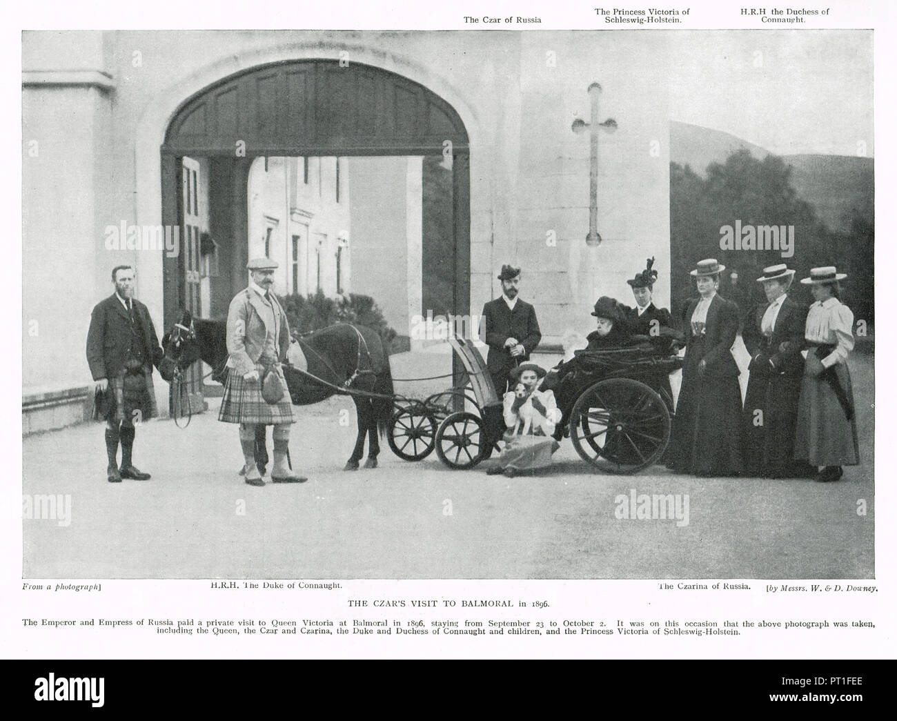 Visita del Tsar Nicholas II (ultimo imperatore di Russia) e sua moglie Alexandra Feodorovna, Alix di Hesse, al castello di Balmoral, Scozia, come gli ospiti della regina Victoria, 1896 Foto Stock