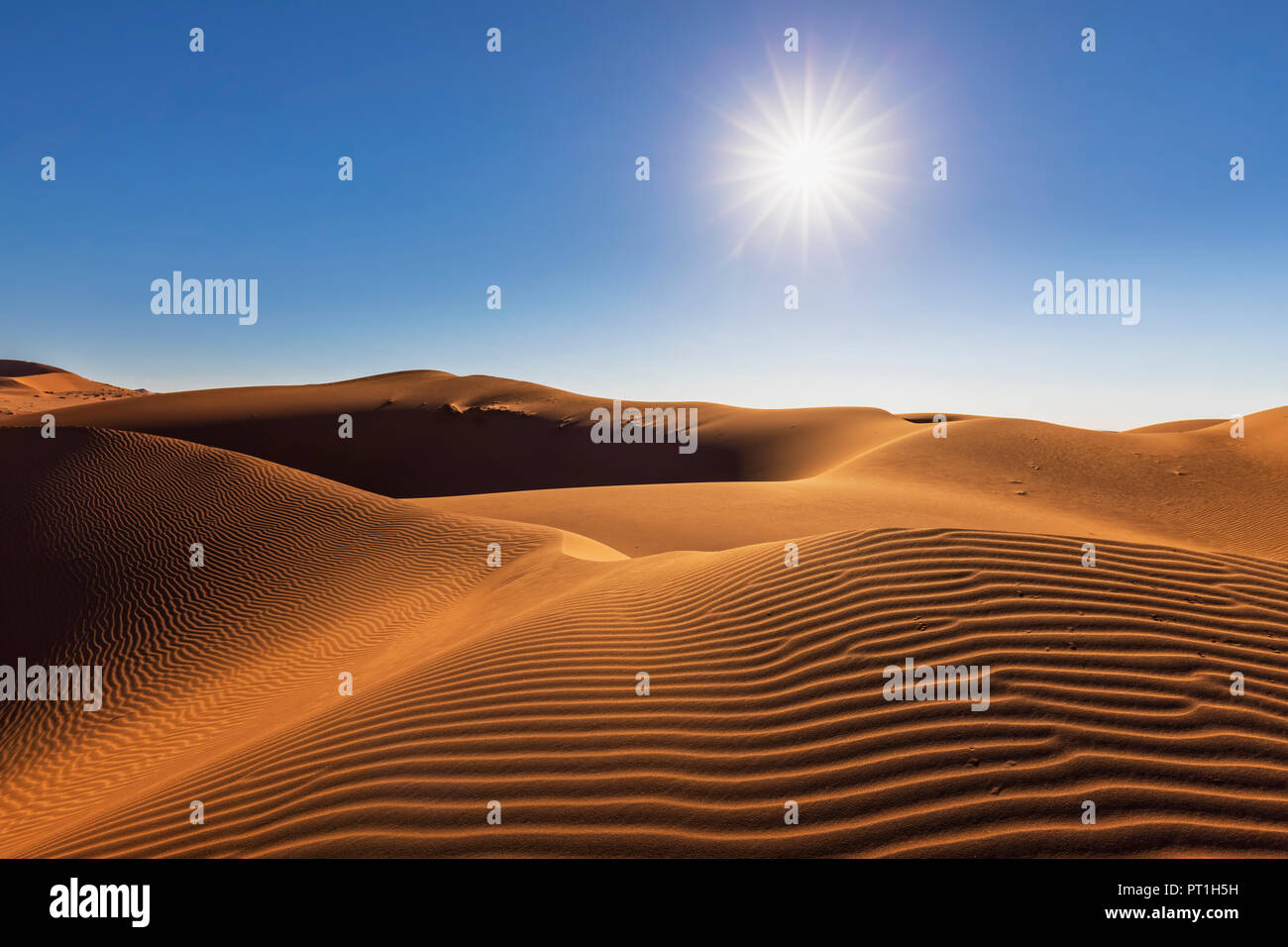 In Africa, la Namibia, il deserto del Namib Naukluft, Parco Nazionale, dune di sabbia contro il sole Foto Stock