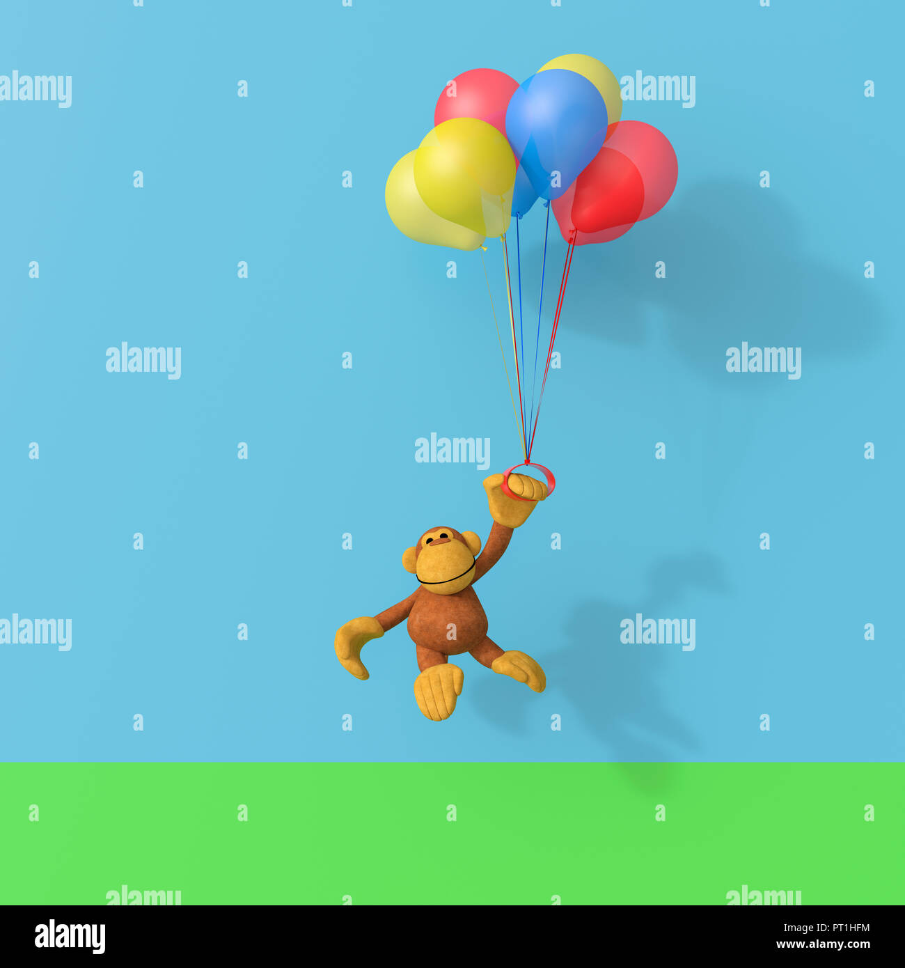 3D rendering, scimmia battenti sul mazzo di palloncini Foto Stock