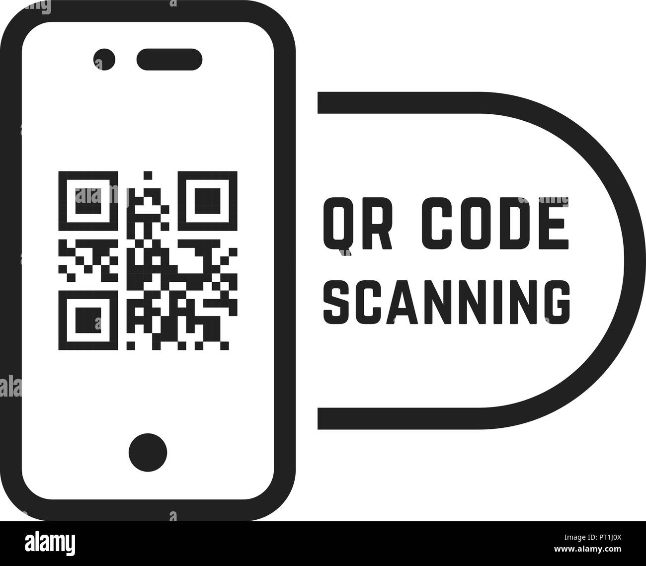 Codice qr come scansione lineare telefono nero Illustrazione Vettoriale