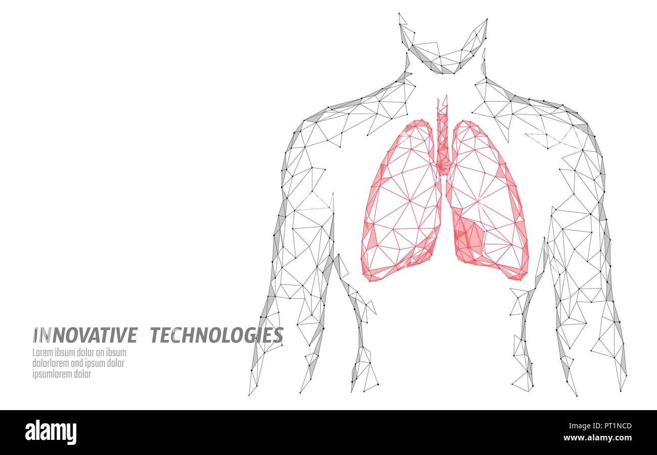 Silhouette uomo polmoni sani 3d modello di medicina a bassa poli. Triangolo di punti collegati glow punto. Medico Online giornata mondiale della tubercolosi moderne tecnologie innovative rendono illustrazione vettoriale Illustrazione Vettoriale