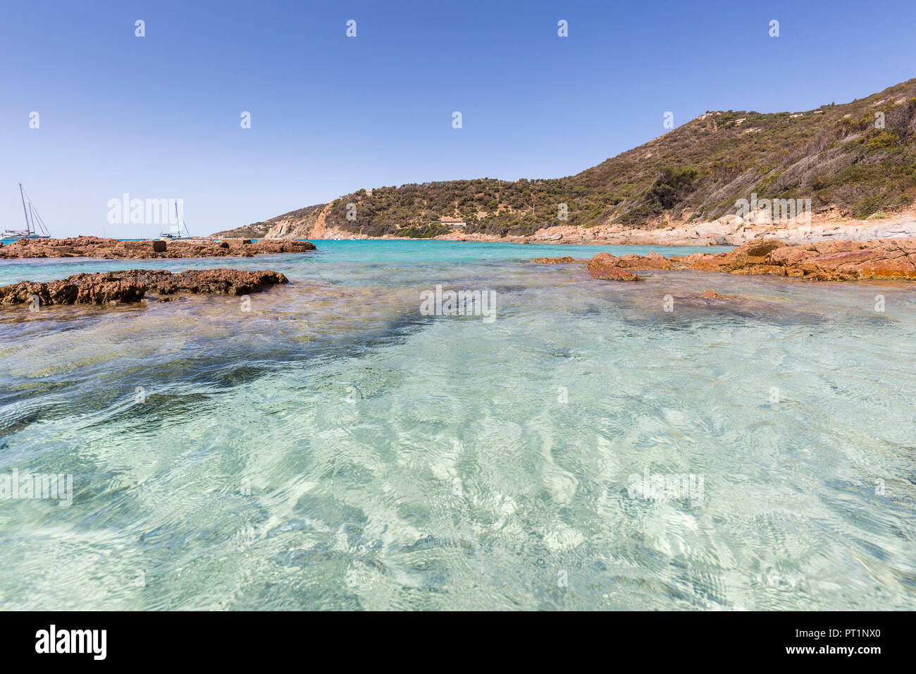 Acqua limpida della spiaggia di Menasina (plage de Menasina), Cargese Corsica, Francia Foto Stock