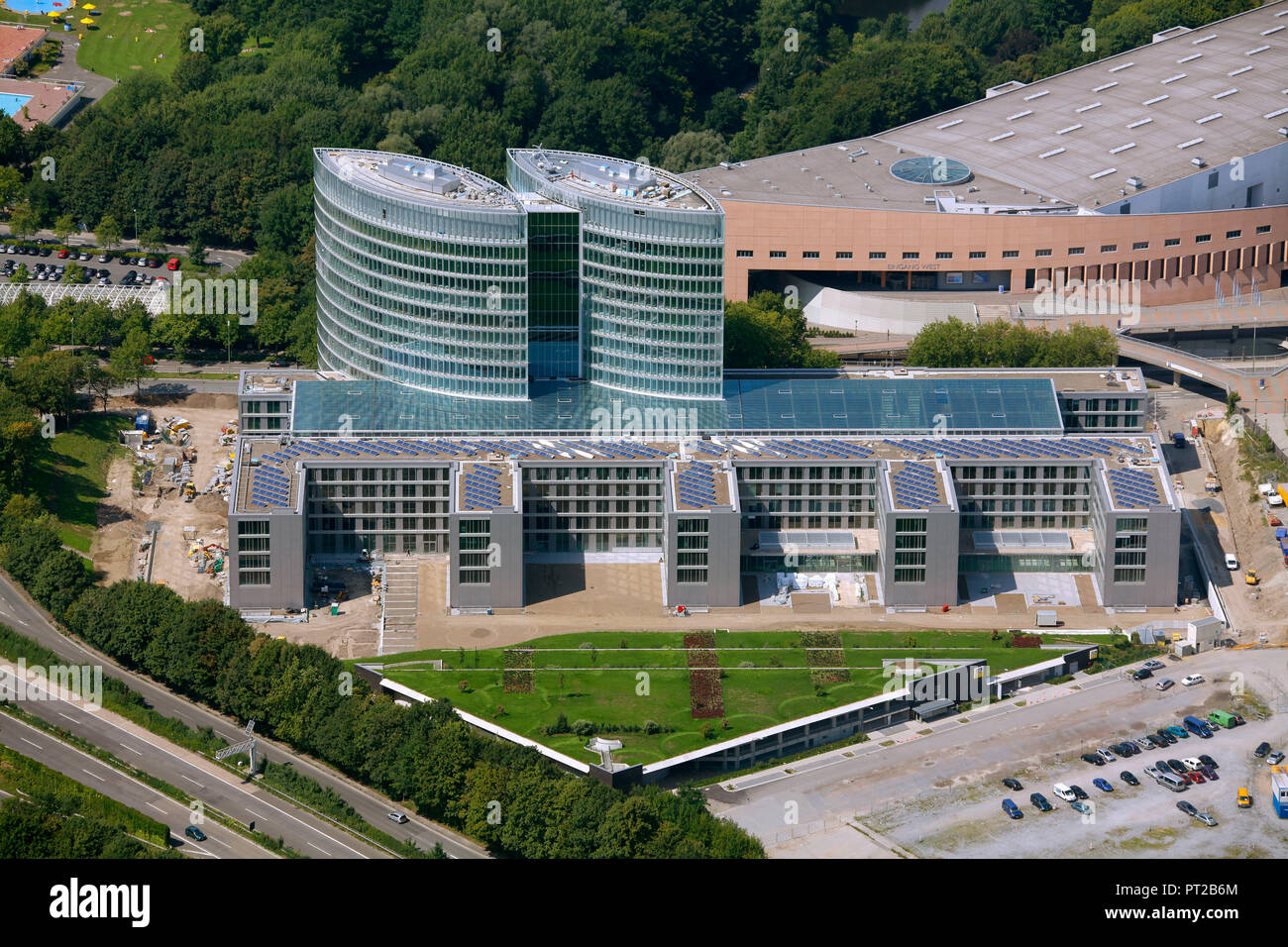 Vista aerea, EON Ruhrgas, nuova sede aziendale, Essen, la zona della Ruhr, Renania settentrionale-Vestfalia, Germania, Europa Foto Stock