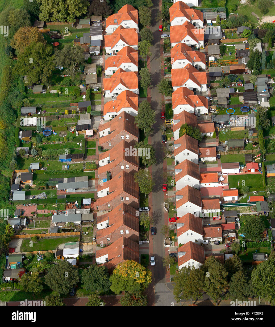 Vista aerea, insediamento minerario Boshamerweg, Essen-Karnap, Essen, la zona della Ruhr, Renania settentrionale-Vestfalia, Germania, Europa Foto Stock