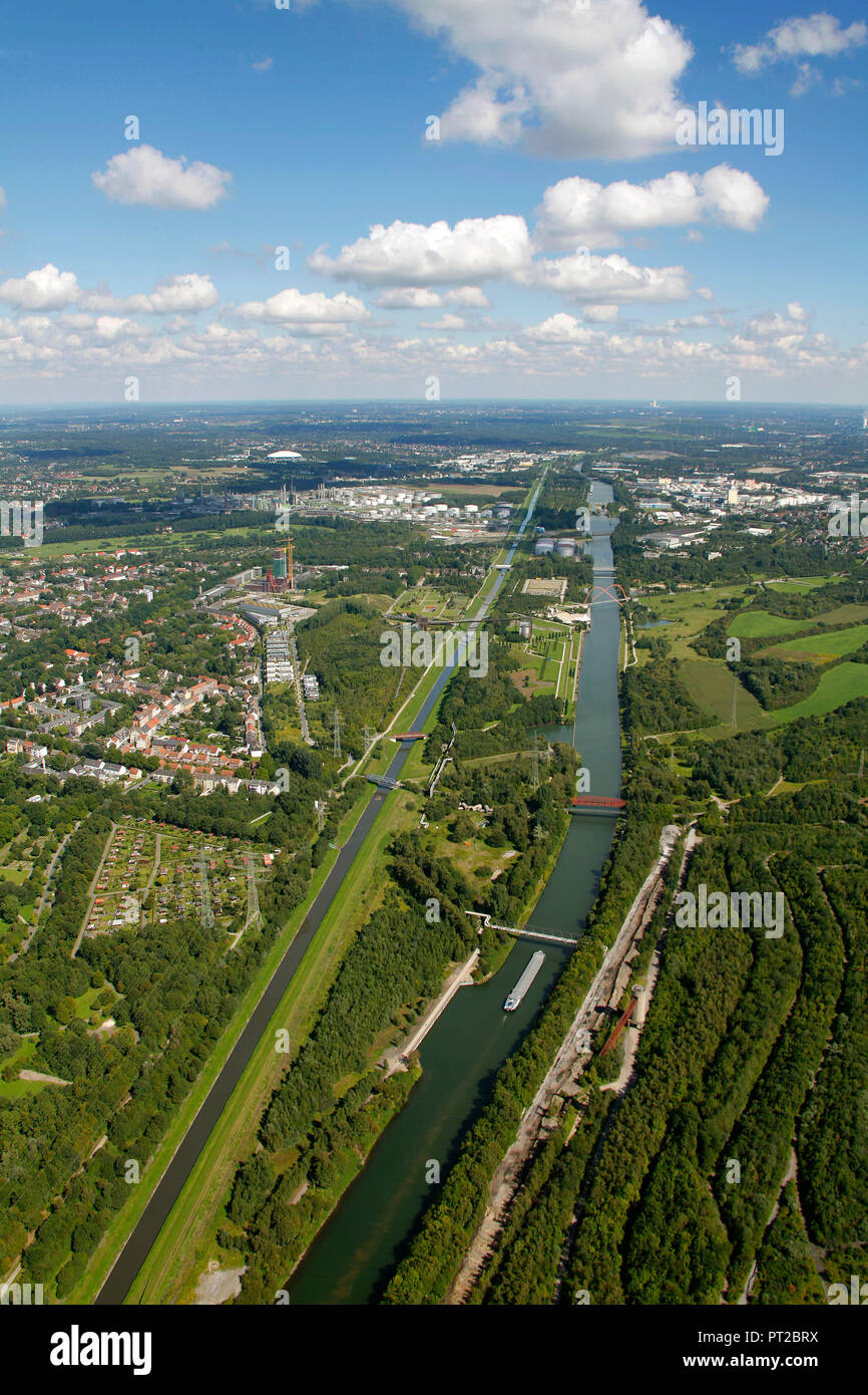 Vista aerea, Emscher Arte, N55 Ioni Ingvil Sørvin H. Aarbakke, casa a piedi, Emscher Isola, Nordsternpark Gelsenkirchen, Essen, la zona della Ruhr, Renania settentrionale-Vestfalia, Germania, Europa Foto Stock