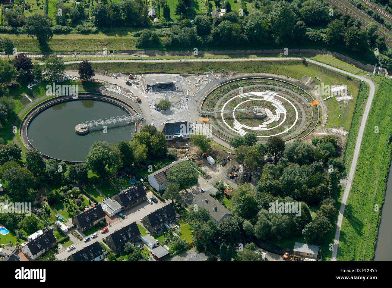 Vista aerea, vista aerea, Emscher arte, giardino arte in BernePark, impianto di depurazione delle acque reflue di Bottrop, Piet Oudolf e lordi.MAX Bottrop, Bottrop, la zona della Ruhr, Renania settentrionale-Vestfalia, Germania, Europa Foto Stock