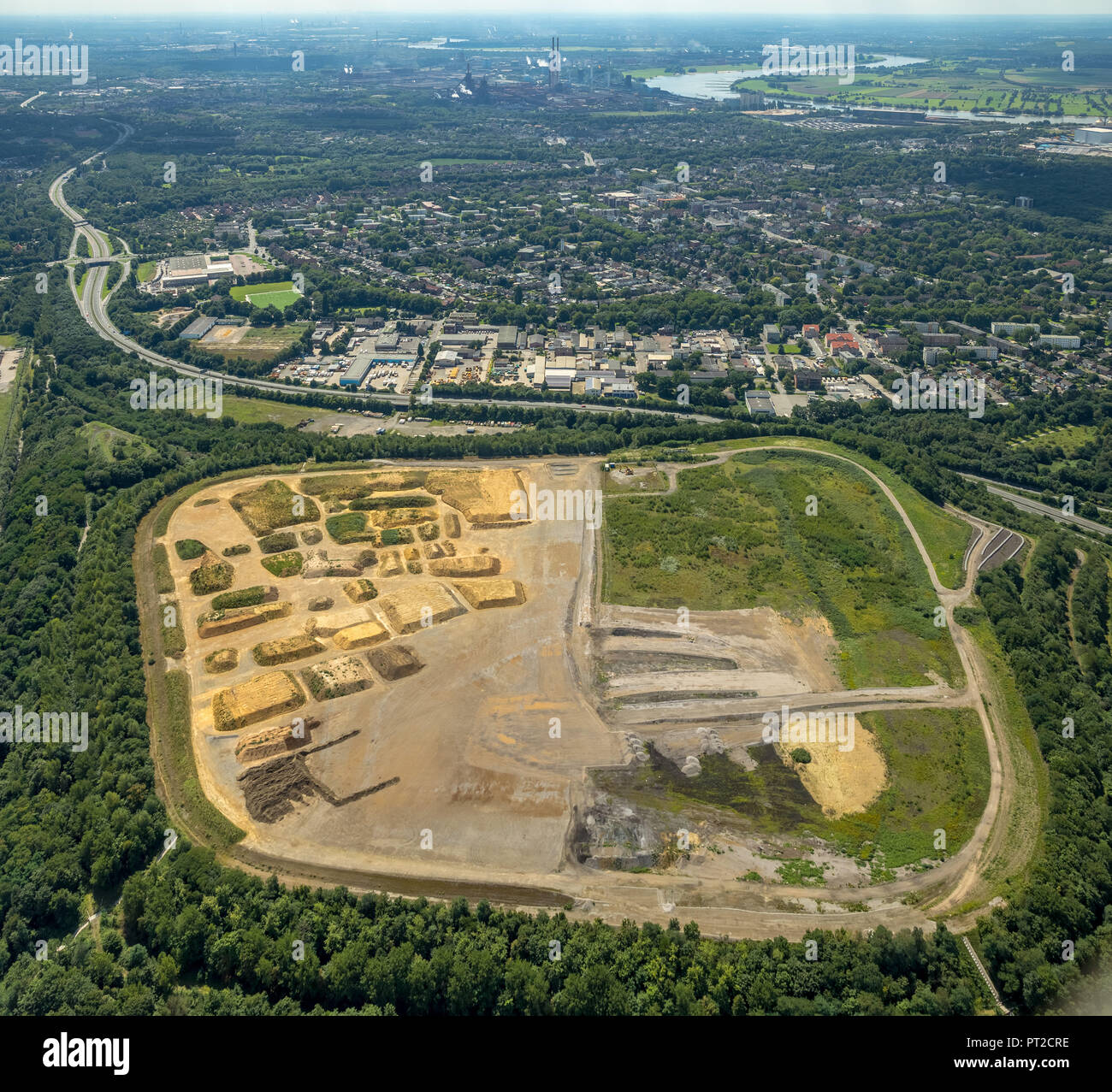 Suggerimento Dinslaken Hiesfeld su i limiti della città di Dinslaken, miniera paesaggio zona della Ruhr, A59, Duisburg, la zona della Ruhr, Nord Reno-Westfalia, Germania Foto Stock