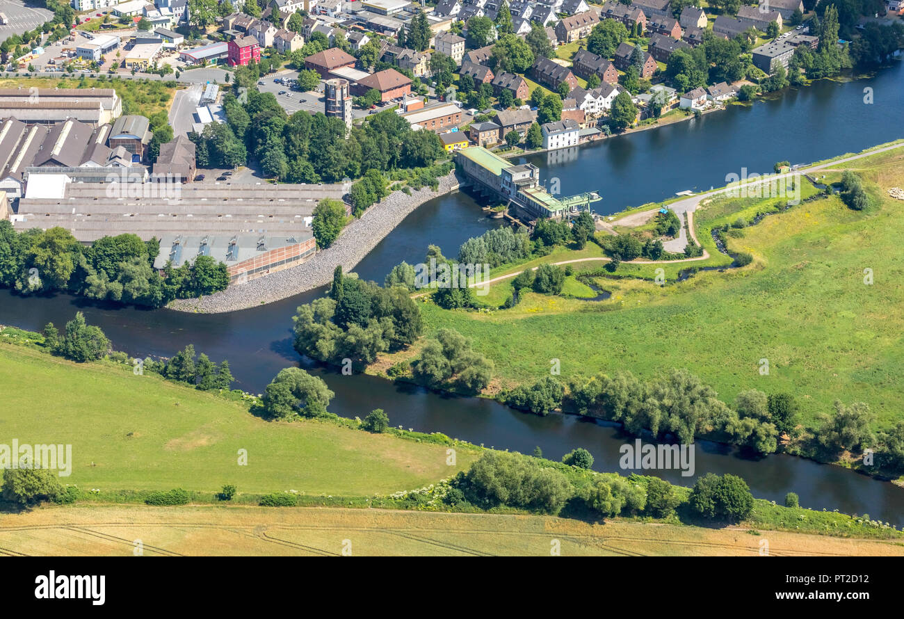 Corso d'acqua impianto di alimentazione presso il headrace della Ruhr, valle della Ruhr, la generazione di energia elettrica, acqua, energia Wetter (Ruhr), la zona della Ruhr, Nord Reno-Westfalia, Germania Foto Stock