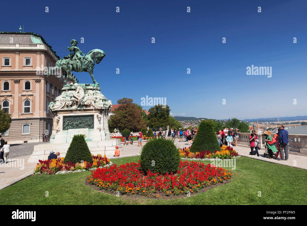 Statua equestre del principe Eugenio di Savoia, il Castello di Buda, il quartiere del Castello di Buda, Budapest, Ungheria Foto Stock