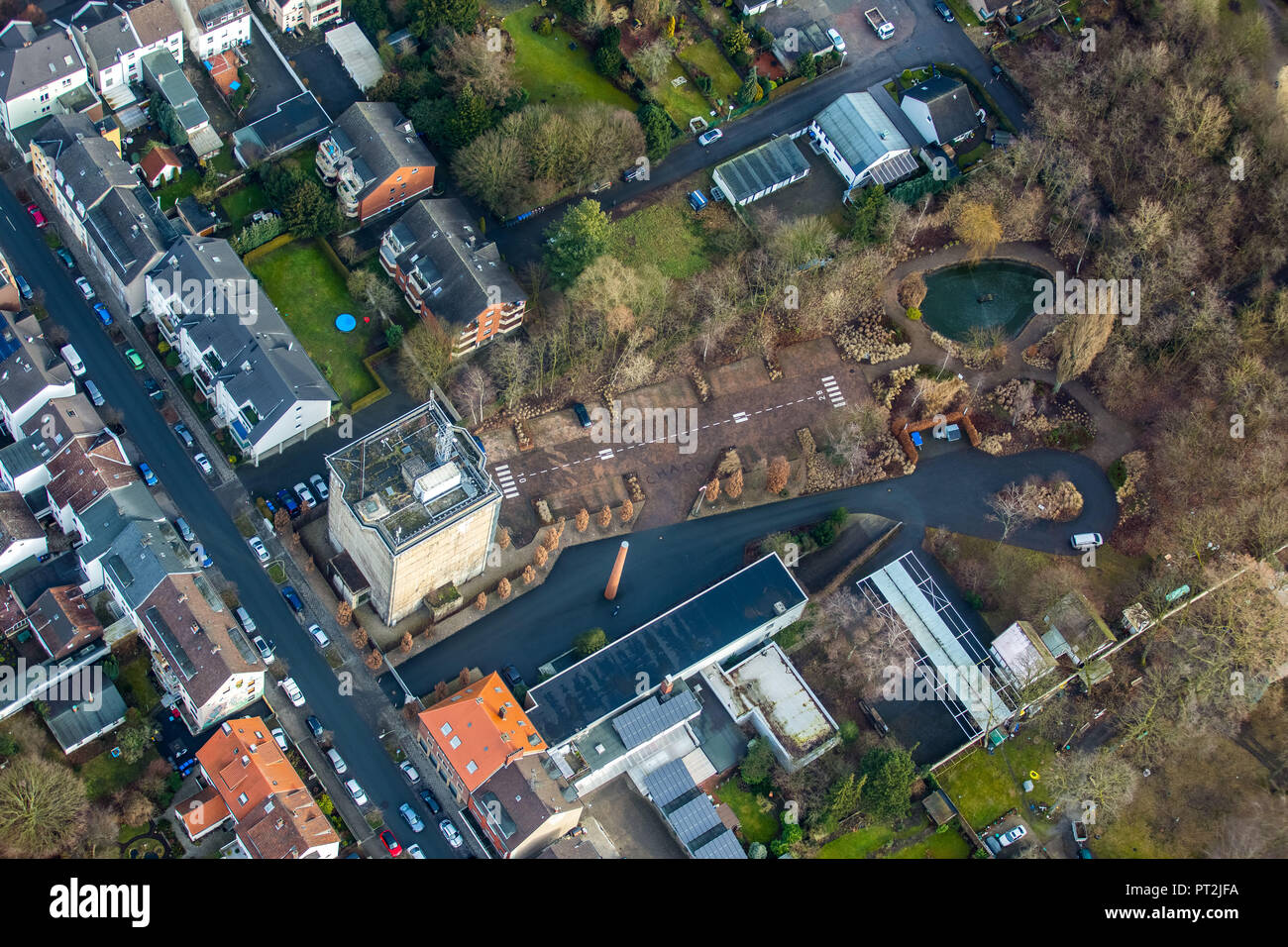 Parcheggio con marcata airfield, dietro il bunker Vorsterhauser Weg, Hamm, la zona della Ruhr, Nord Reno-Westfalia, Germania Foto Stock