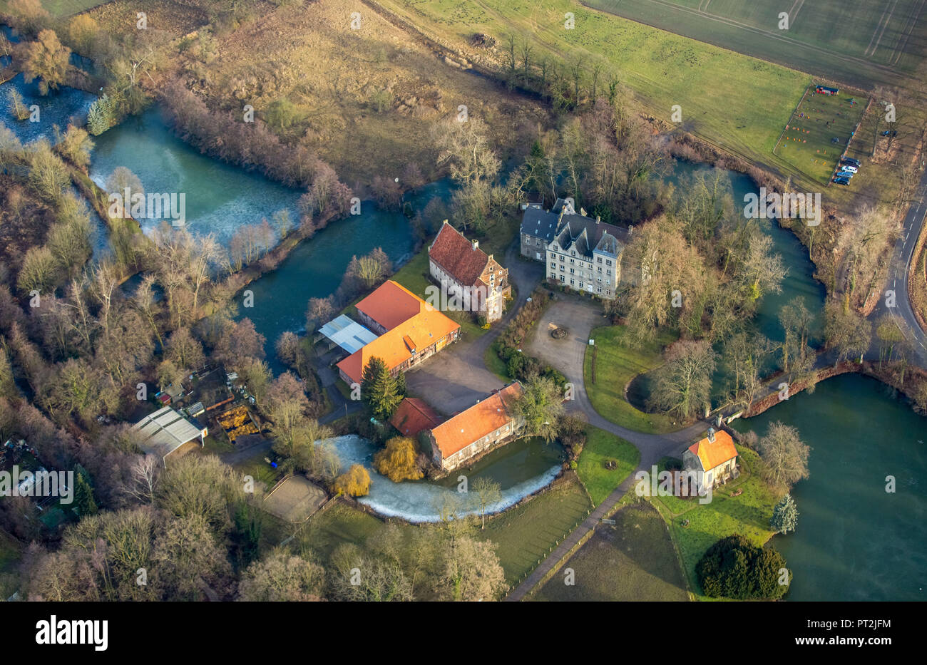 Castello Ermelinghoff, castello d'acqua, Hamm, la zona della Ruhr, Nord Reno-Westfalia, Germania Foto Stock