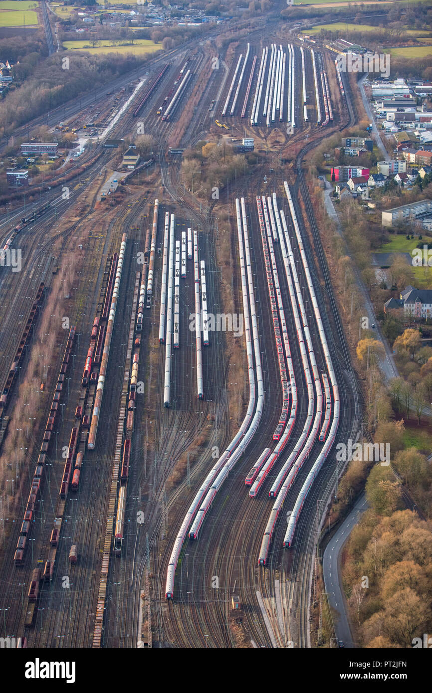 Dump di treno, treni, Freight Yard Hamm, Hamm, la zona della Ruhr, Nord Reno-Westfalia, Germania Foto Stock