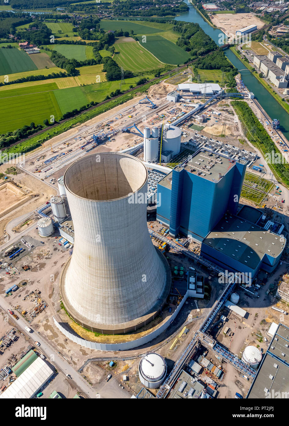 Impianto di alimentazione Datteln 4, carbone power station, continuando la costruzione dopo costruzione freeze, Datteln, la zona della Ruhr, Nord Reno-Westfalia, Germania Foto Stock