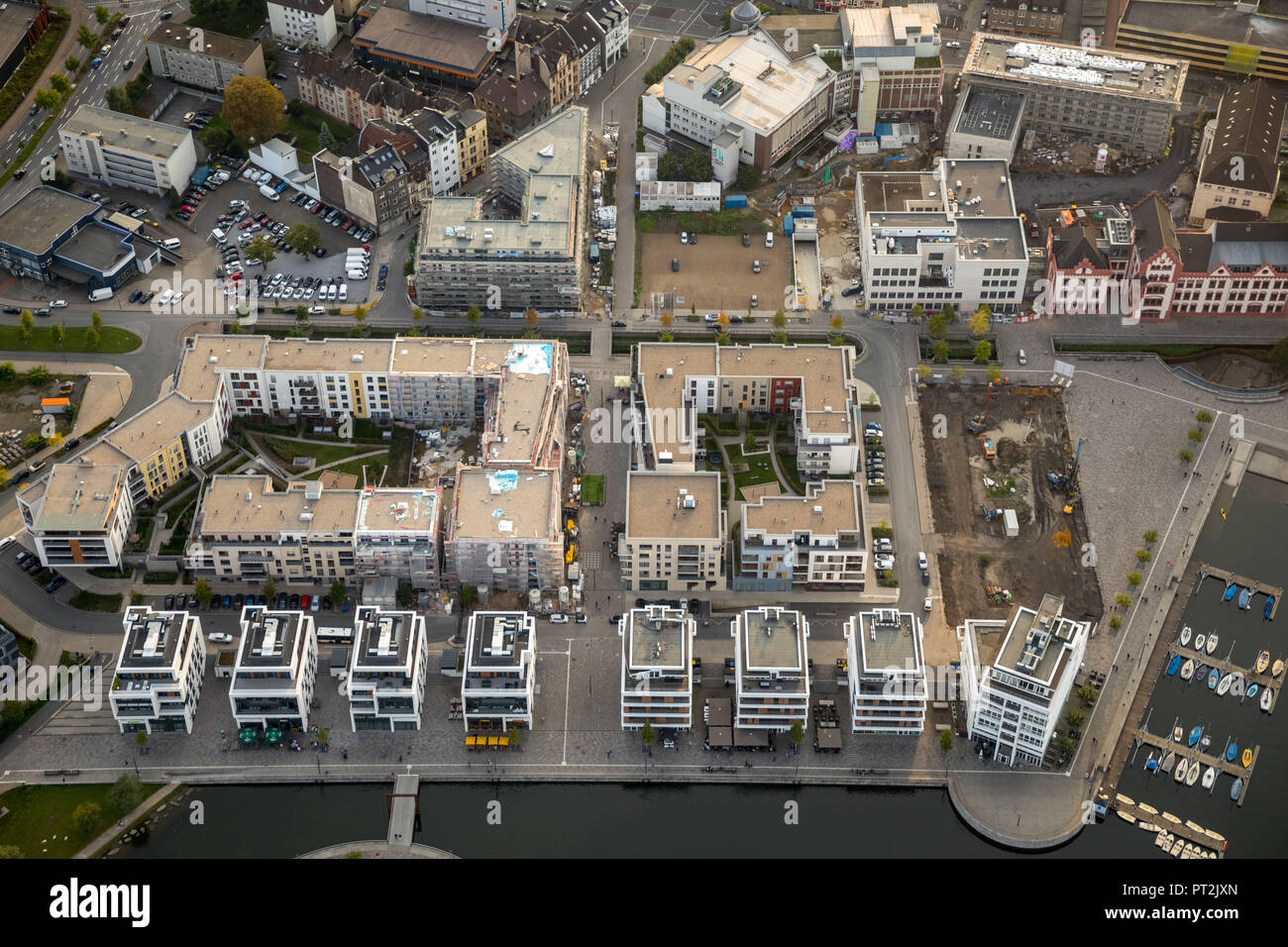 Lo sviluppo al Phoenixsee Dortmund, edifici commerciali, case unifamiliari, ex acciaierie su Phoenix-Ost, Dortmund, la zona della Ruhr, Nord Reno-Westfalia, Germania Foto Stock