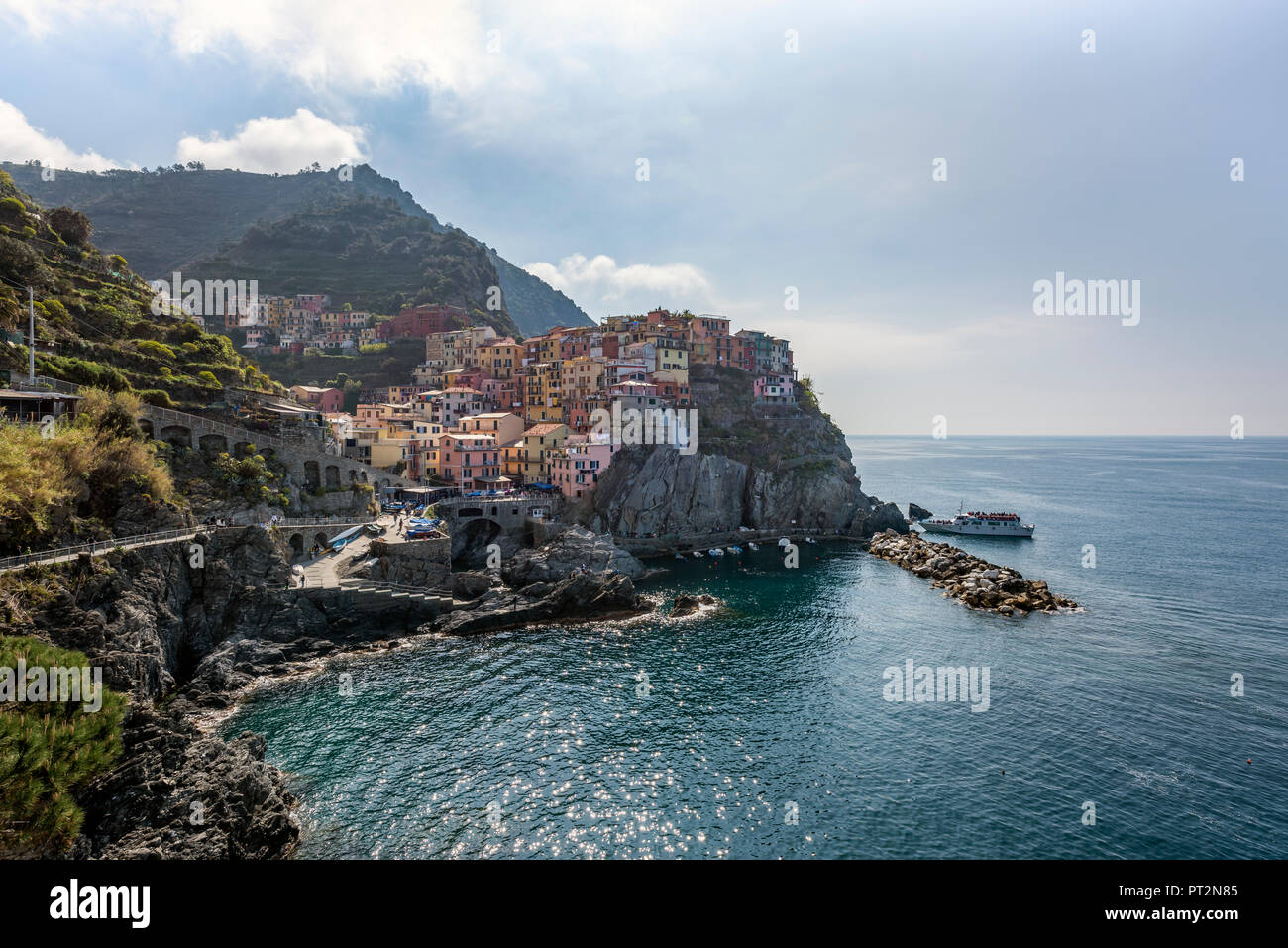 In Italia, la Liguria, La Spezia, il Parco Nazionale delle Cinque Terre e Manarola Foto Stock