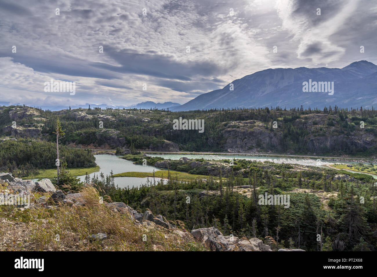Vista dal Klondike Highway al di fuori di Skagway, Alaska Foto Stock