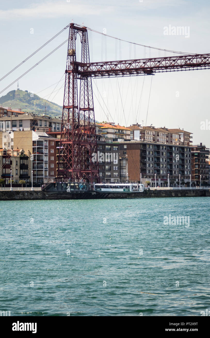 Il transporter bridge vicino a Bilbao, antenna ponte di trasferimento, Sito Patrimonio Mondiale dell'UNESCO, Foto Stock