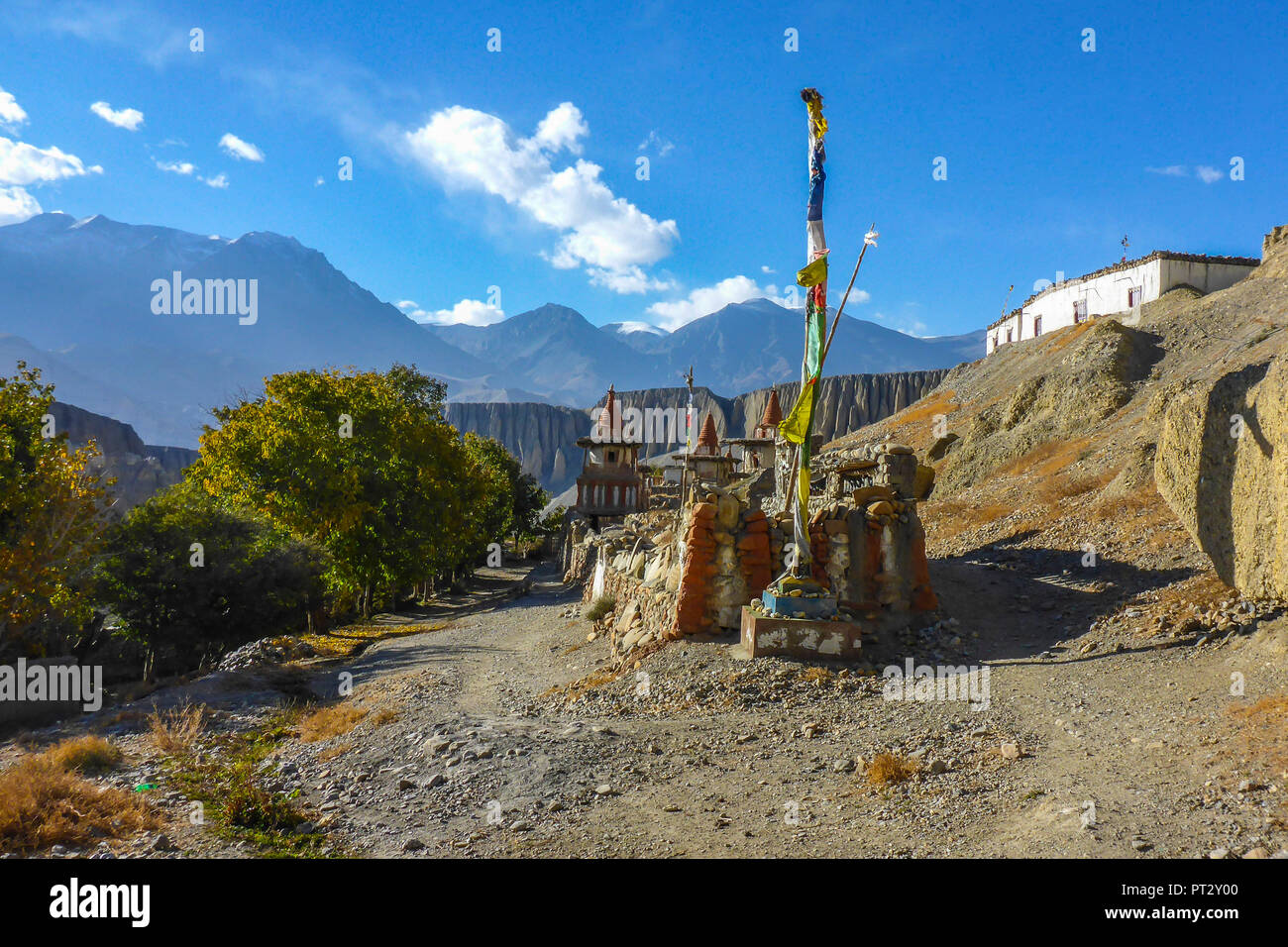 Il Nepal, l'Himalaya, Mustang distretto, Annapurna circuito, Mustang Superiore Trek, Kali Gandaki, Tangye, Chorten, Foto Stock