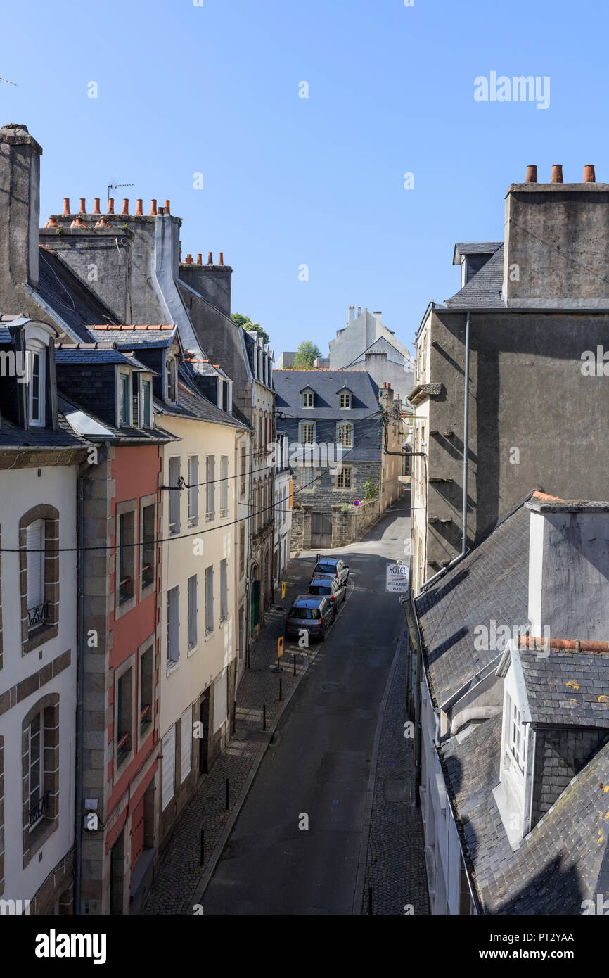 Europa, Francia, Bretagna, Morlaix, vista di 'Rue Ange de Guernisac' Foto Stock