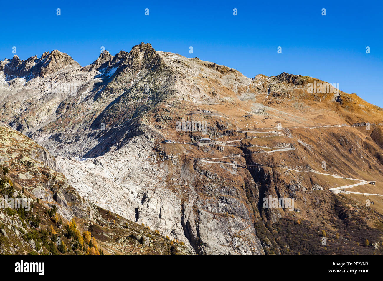La Svizzera, nel cantone del Vallese, alpi svizzere, sinistra ghiacciaio del Rodano, Furka Pass, mountain pass Foto Stock