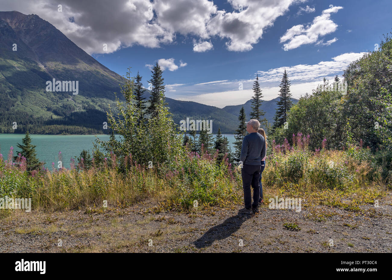 Carcross, Yukon Canada - Aug18, 2018. Tagish lago vicino Carcross, Yukon Foto Stock