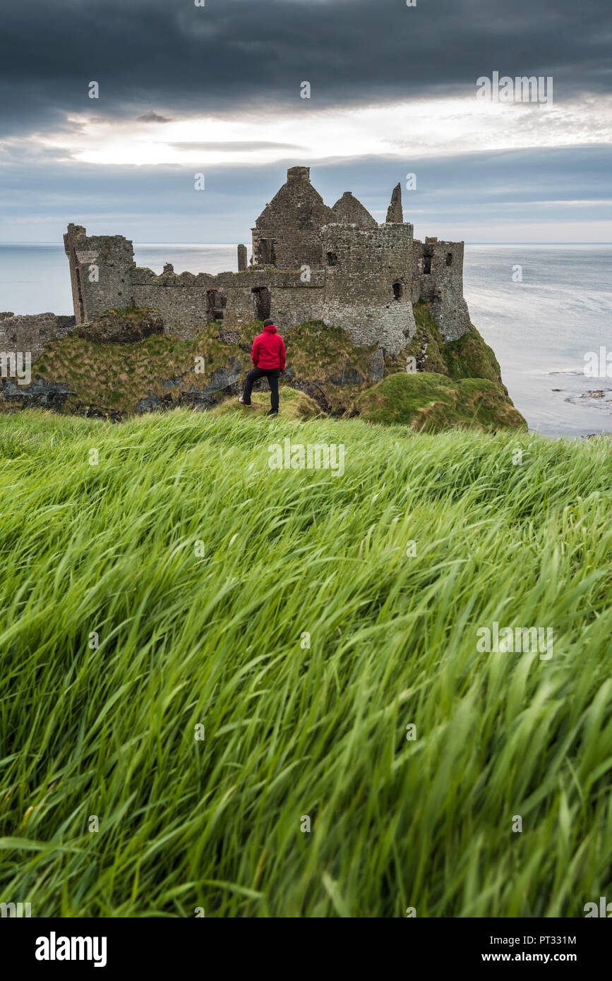 Dunluce Castle, nella contea di Antrim, Ulster regione, Irlanda del Nord, Regno Unito, Foto Stock