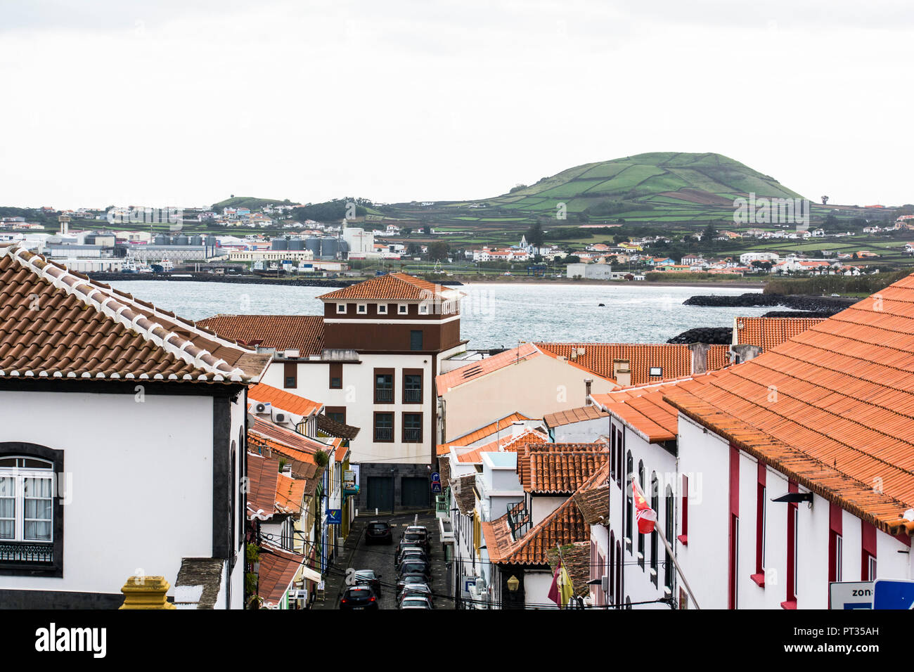 Vista su Praia da Vitória sulle Azzorre isola Terceira Foto Stock