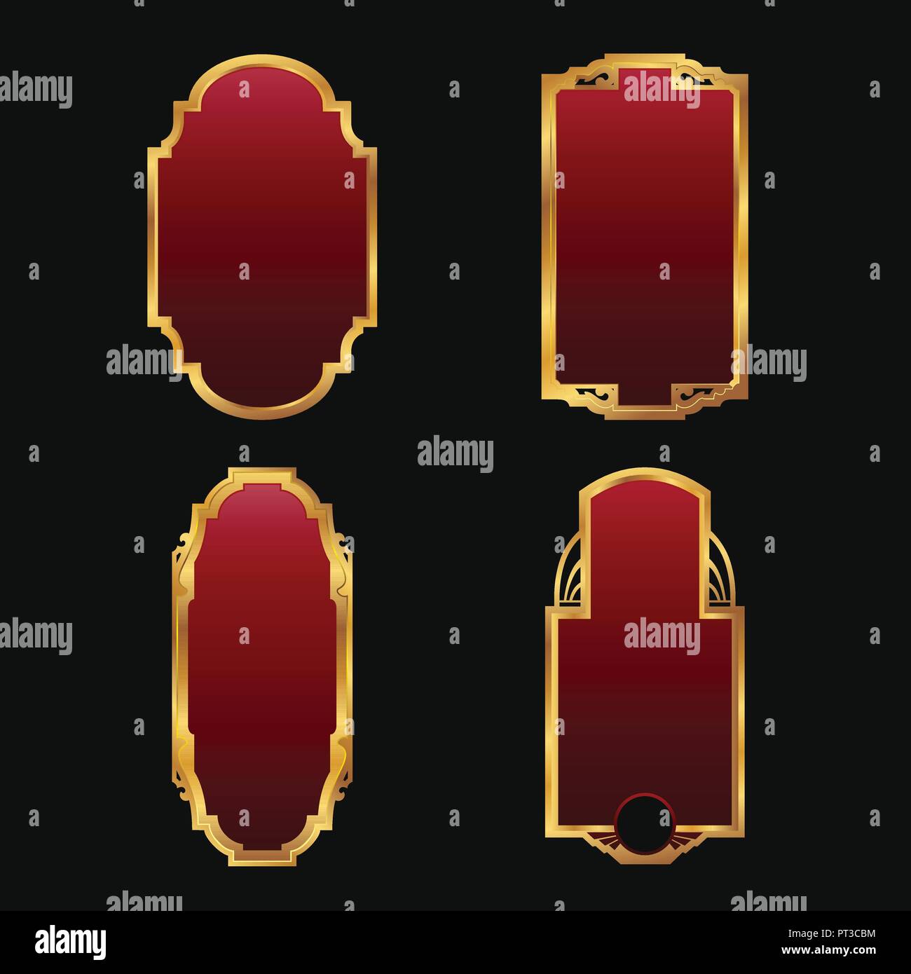 Etichette con 3D rosso decorativi cornici dorate insieme di raccolta Illustrazione Vettoriale