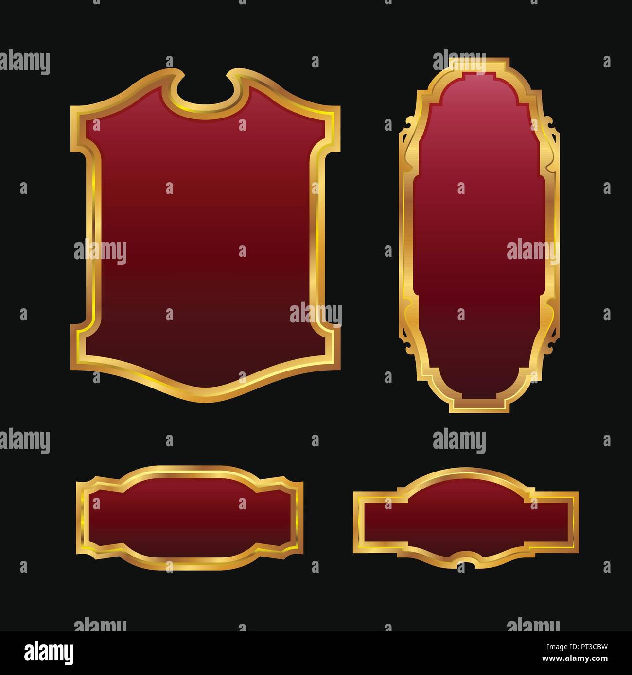 Etichette con 3D rosso decorativi cornici dorate insieme di raccolta Illustrazione Vettoriale