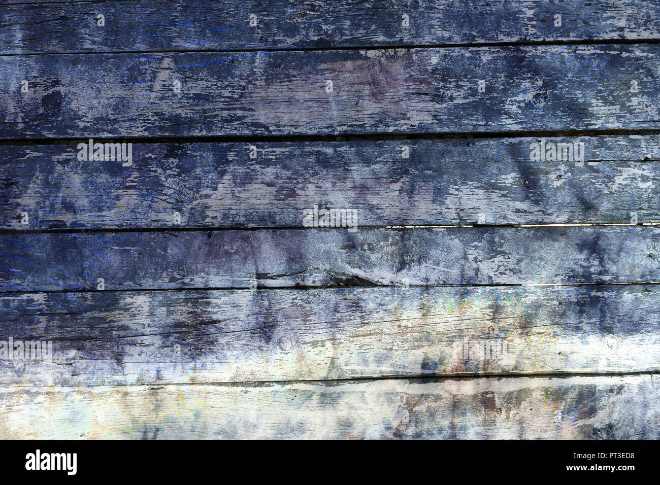 Doppio effetto di esposizione di tavole in legno texture su una pittura astratta sfondo Foto Stock