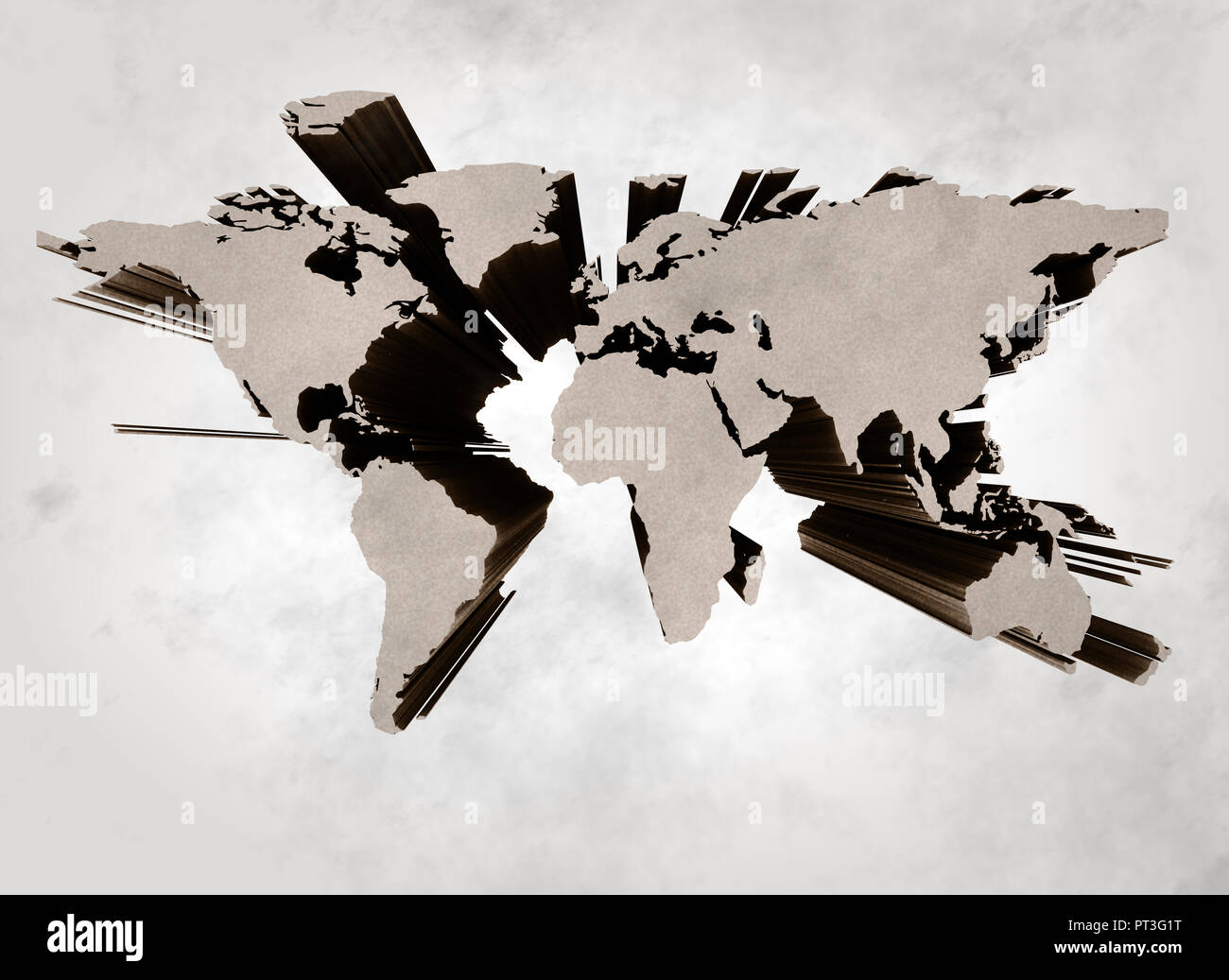Abstract 3d vecchio grunge mappa del mondo Foto Stock