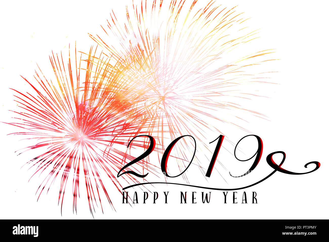 Anno nuovo Holiday 2019 sfondo con fuochi d'artificio e preventivo stagionali. Perfetto per i social media influenzatori e blogger. Foto Stock