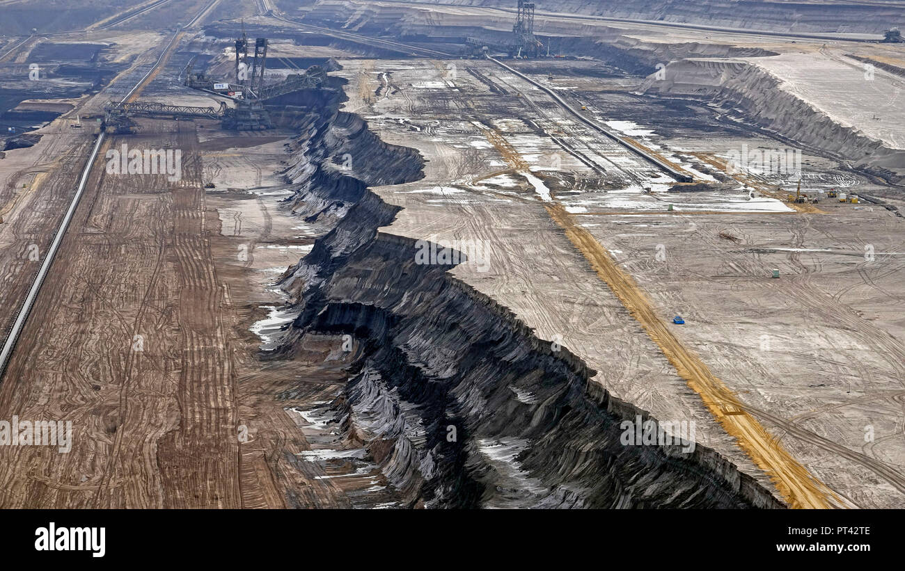 Brown della miniera di carbone di Garzweiler RWE vicino a Grevenbroich, Rhenish carbone marrone campo, Renania settentrionale-Vestfalia, Germania Foto Stock