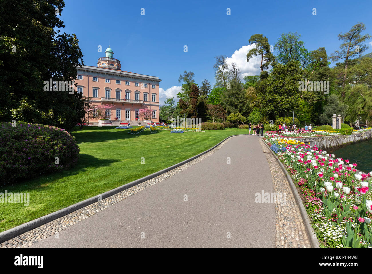 Veduta di Villa Ciani a Lugano città su un giorno di primavera, Canton Ticino, Svizzera Foto Stock