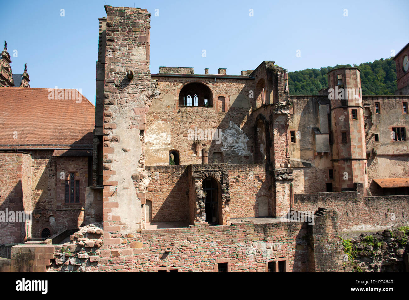 All'interno e le decorazioni del castello di Heidelberg e il tedesco chiamato Heidelberger Schloss è una rovina e punto di riferimento di Heidelberg in Baden-Württemberg, Germania tedesco Foto Stock