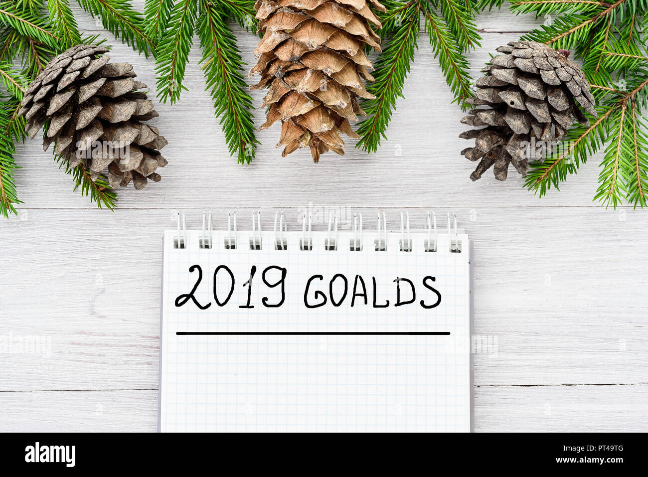 Gli obiettivi per il 2019. Nuovo Anno di composizione vista da sopra Foto Stock