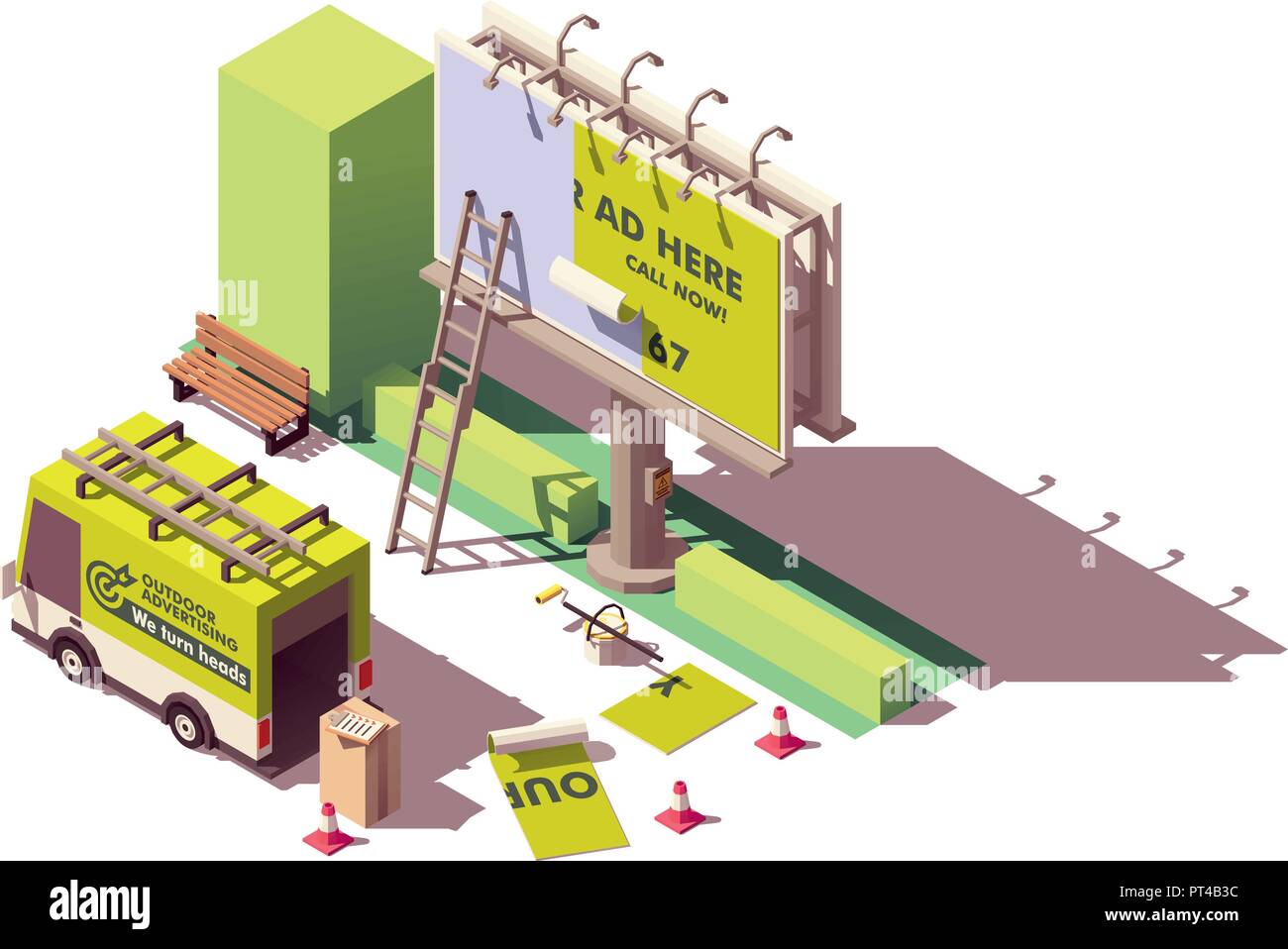 Vettore billboard isometrica che fissa Illustrazione Vettoriale