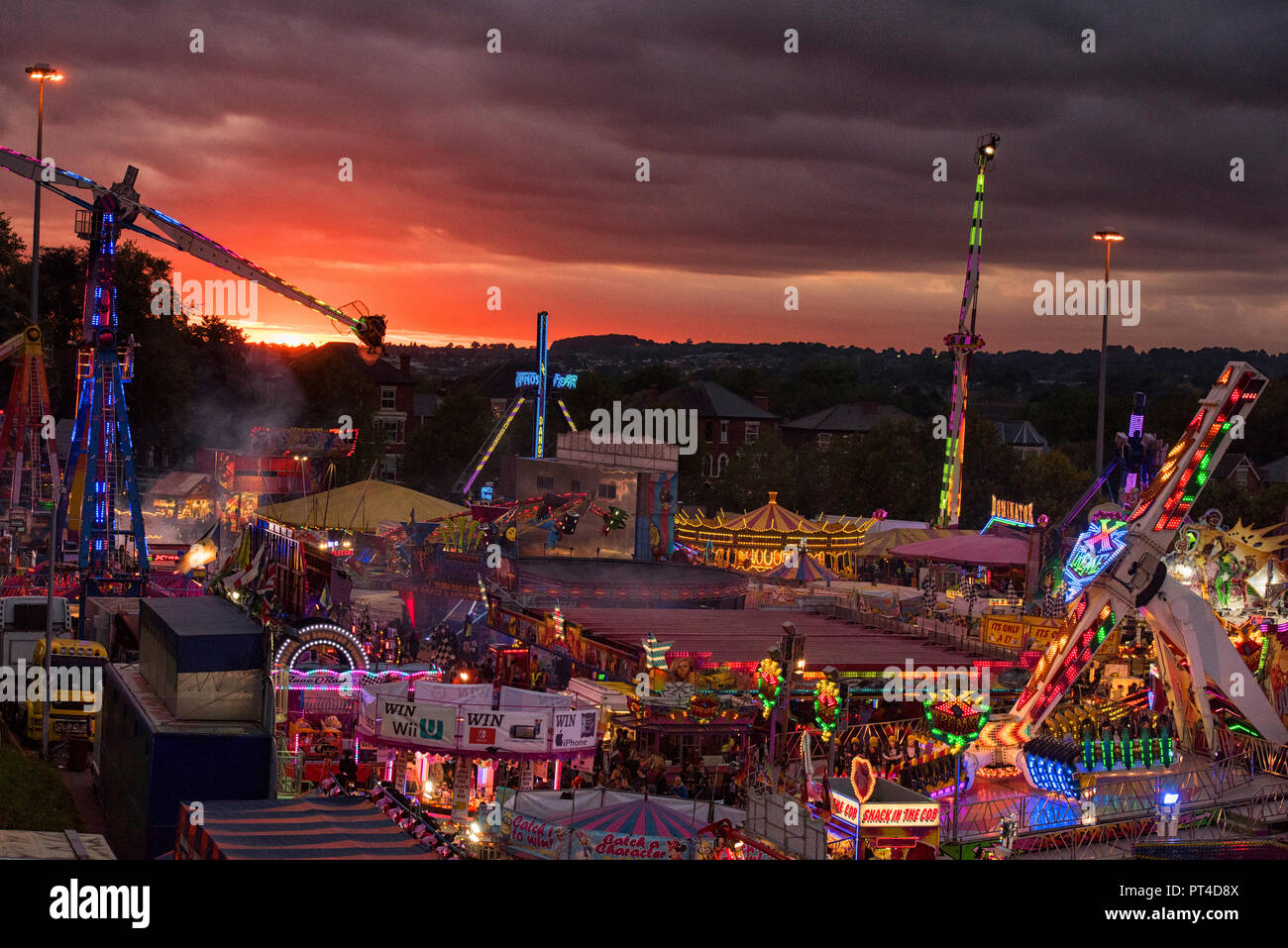 Tramonto all'annuale Fiera d'oca in NOTTINGHAM, NOTTINGHAMSHIRE REGNO UNITO Inghilterra Foto Stock