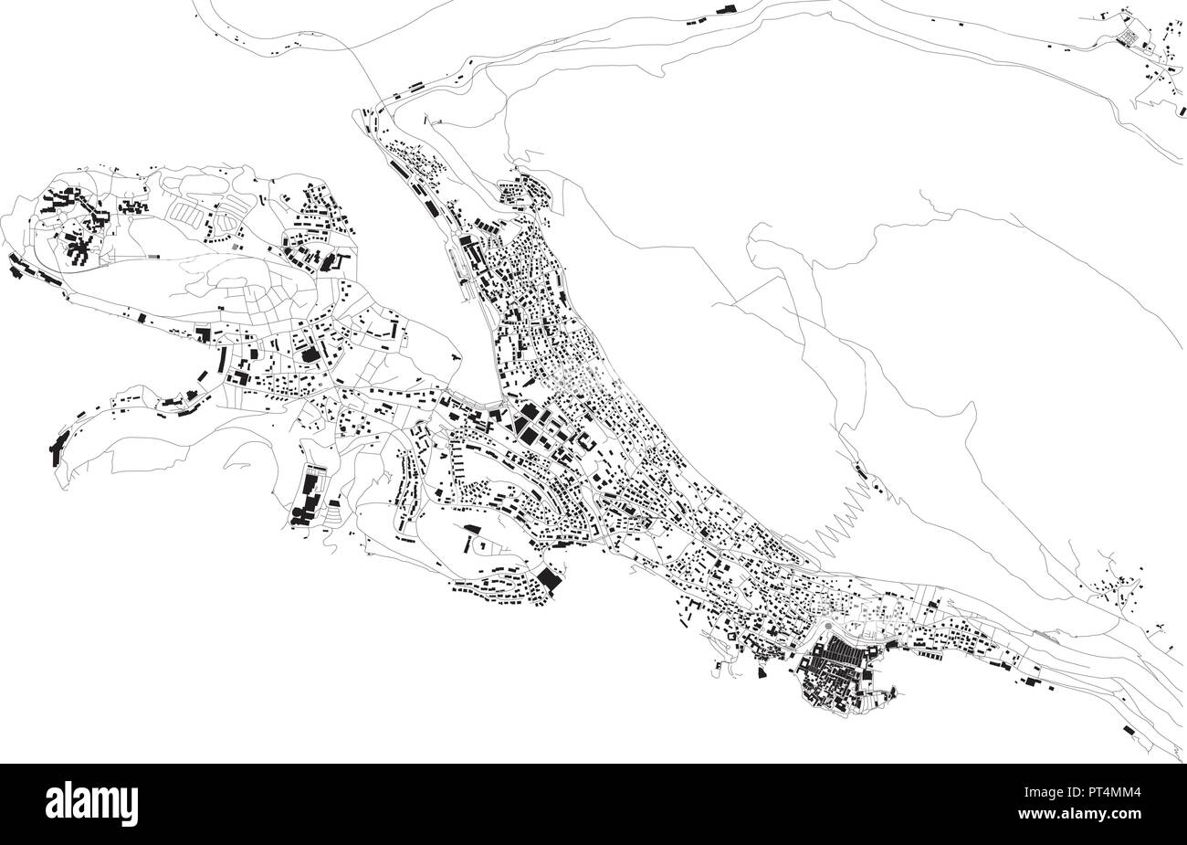 Mappa satellitare di Dubrovnik, Croazia, per le strade delle città. Mappa stradale, centro città Illustrazione Vettoriale